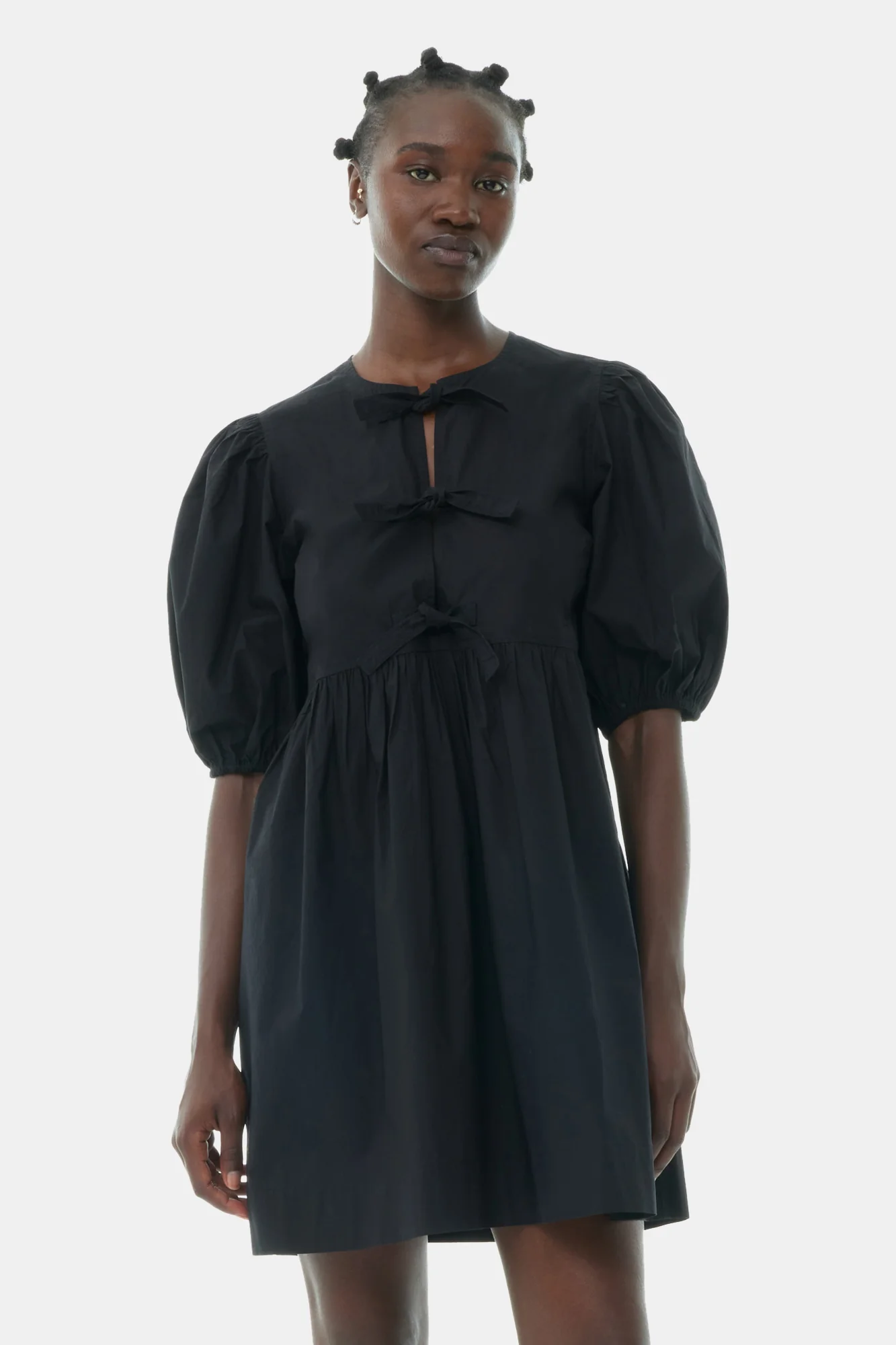 Cotton Poplin Tie String Mini Dress | Black - Image 4