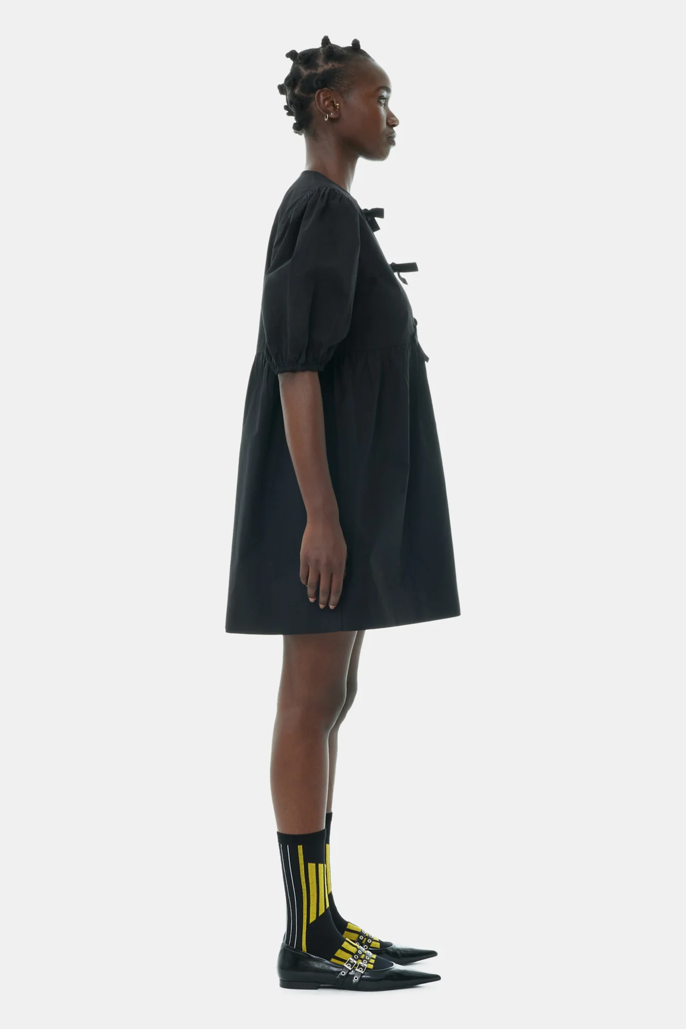 Cotton Poplin Tie String Mini Dress | Black - Image 5