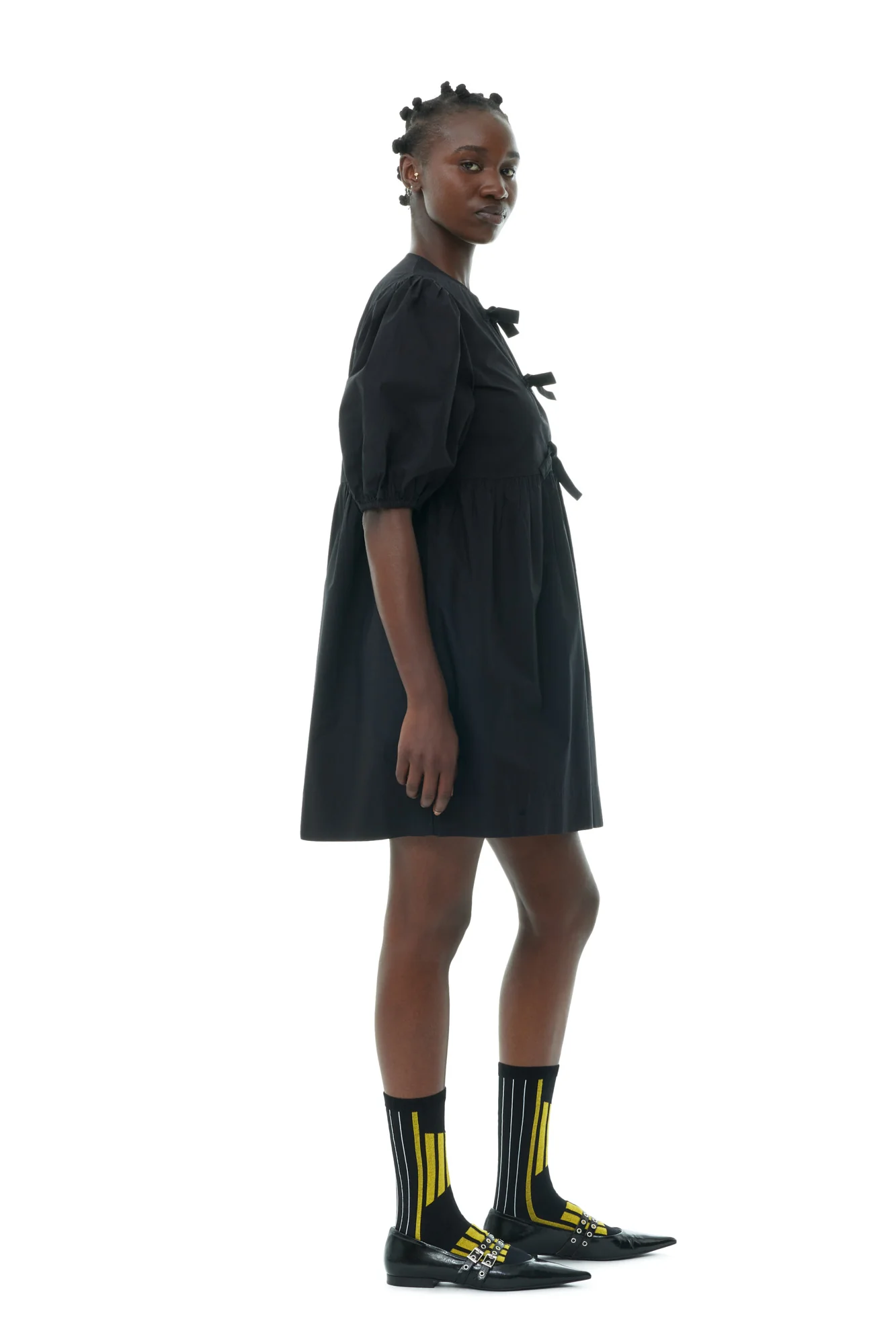 Cotton Poplin Tie String Mini Dress | Black - Image 6