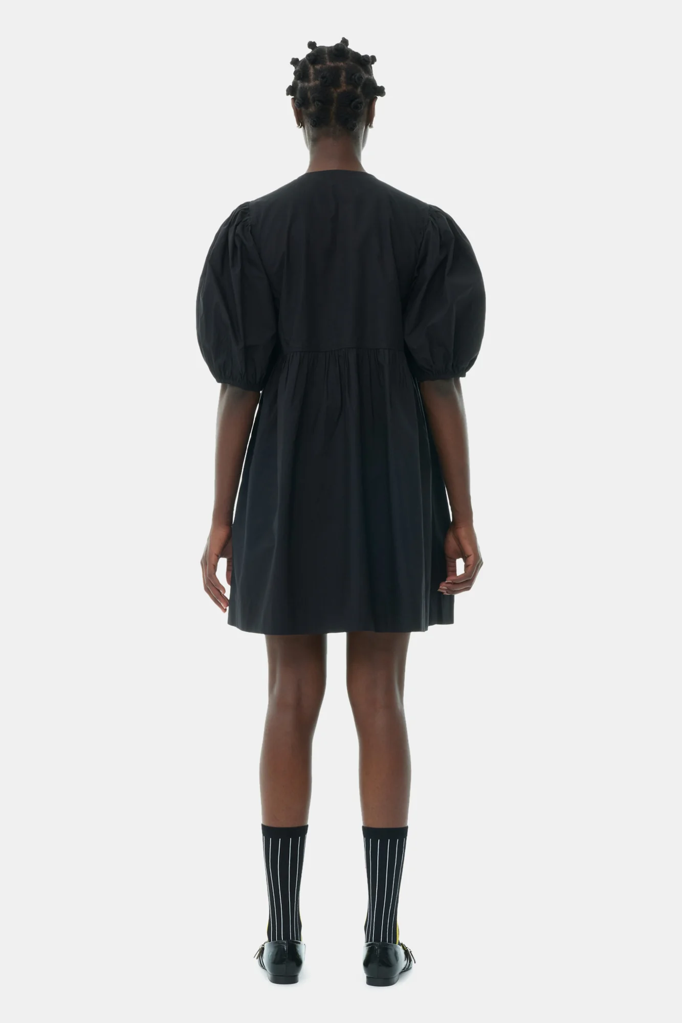 Cotton Poplin Tie String Mini Dress | Black - Image 7
