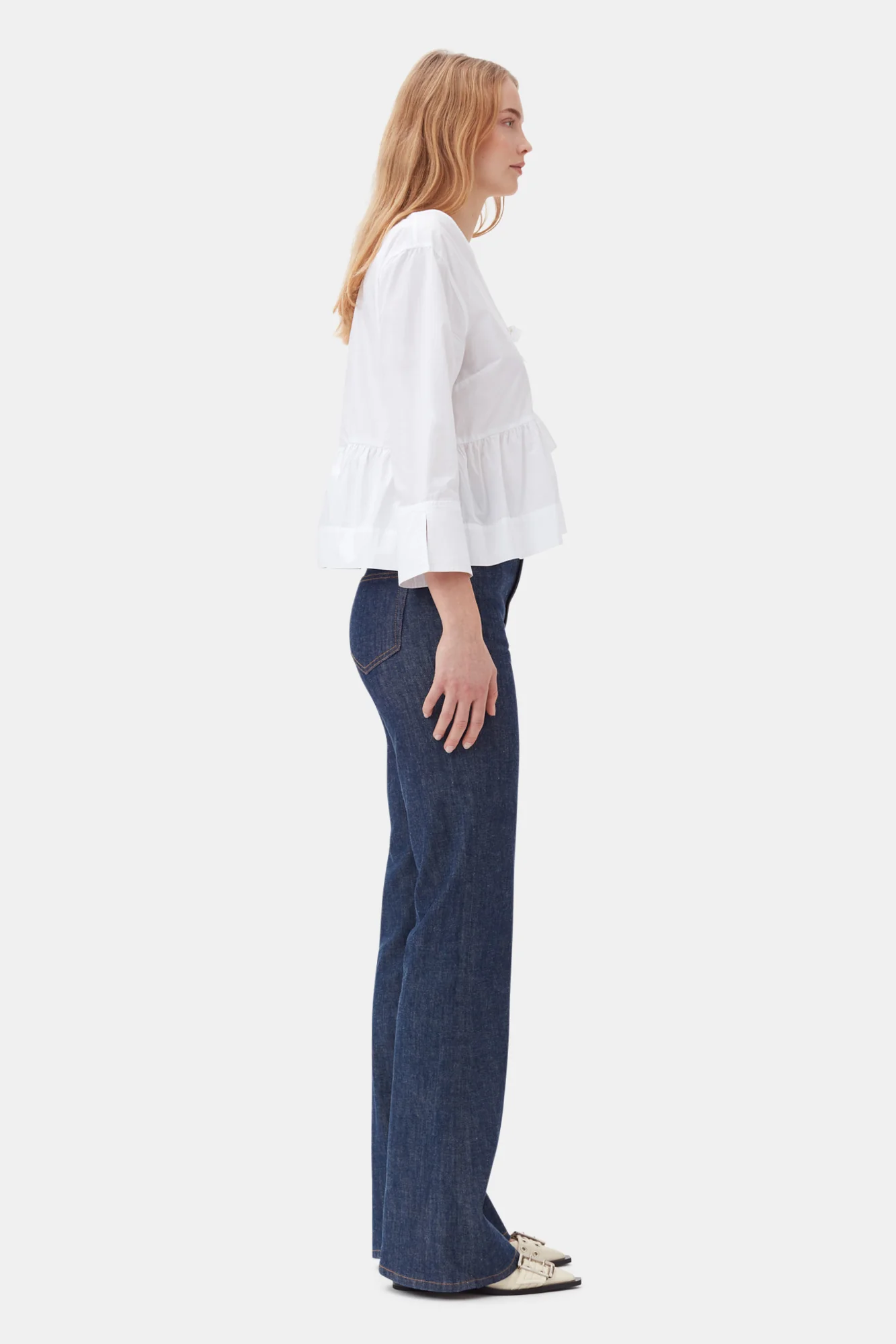 Cotton Poplin Tie String Peplum Blouse | Bright White - Image 5