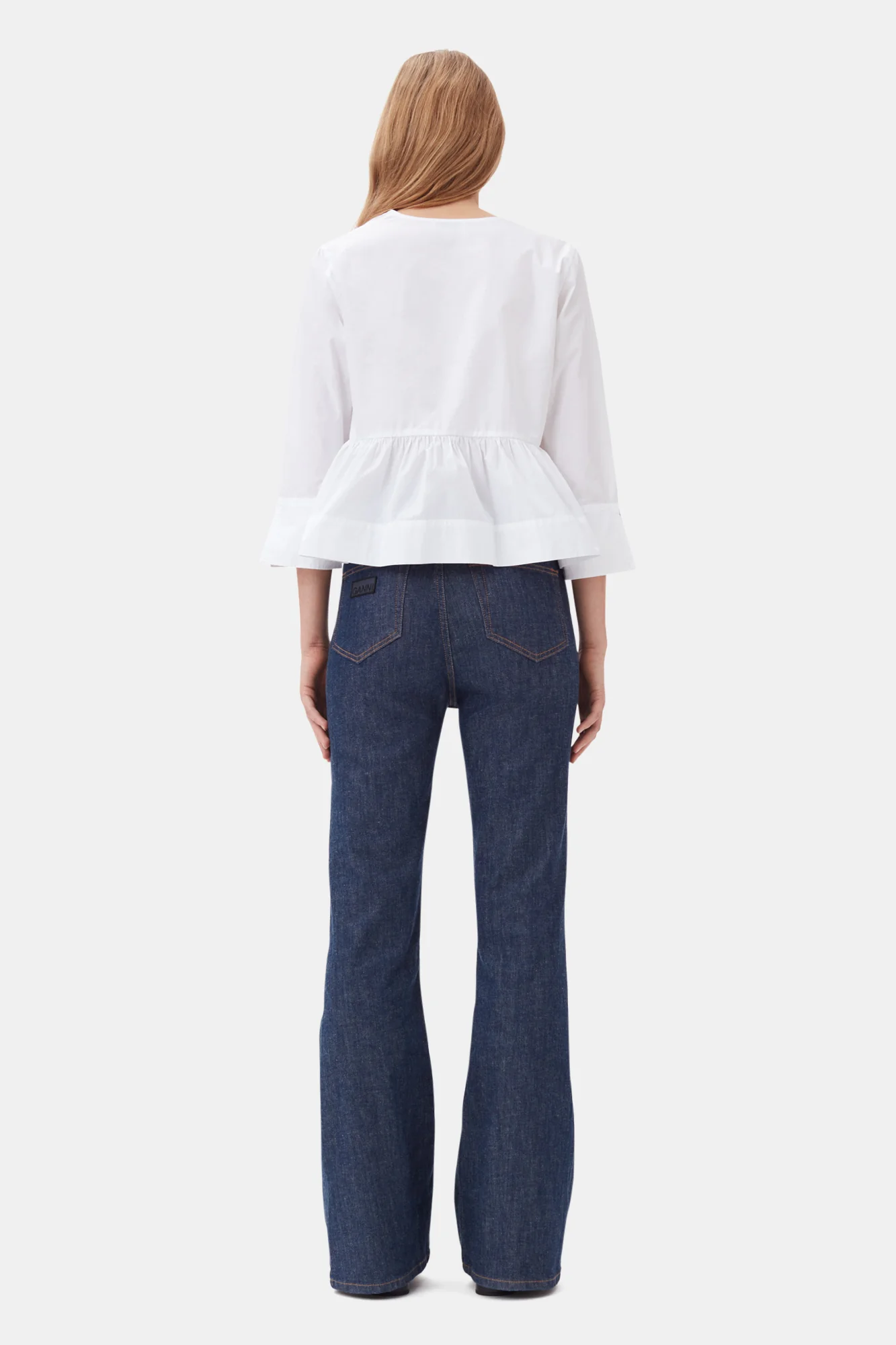 Cotton Poplin Tie String Peplum Blouse | Bright White - Image 6