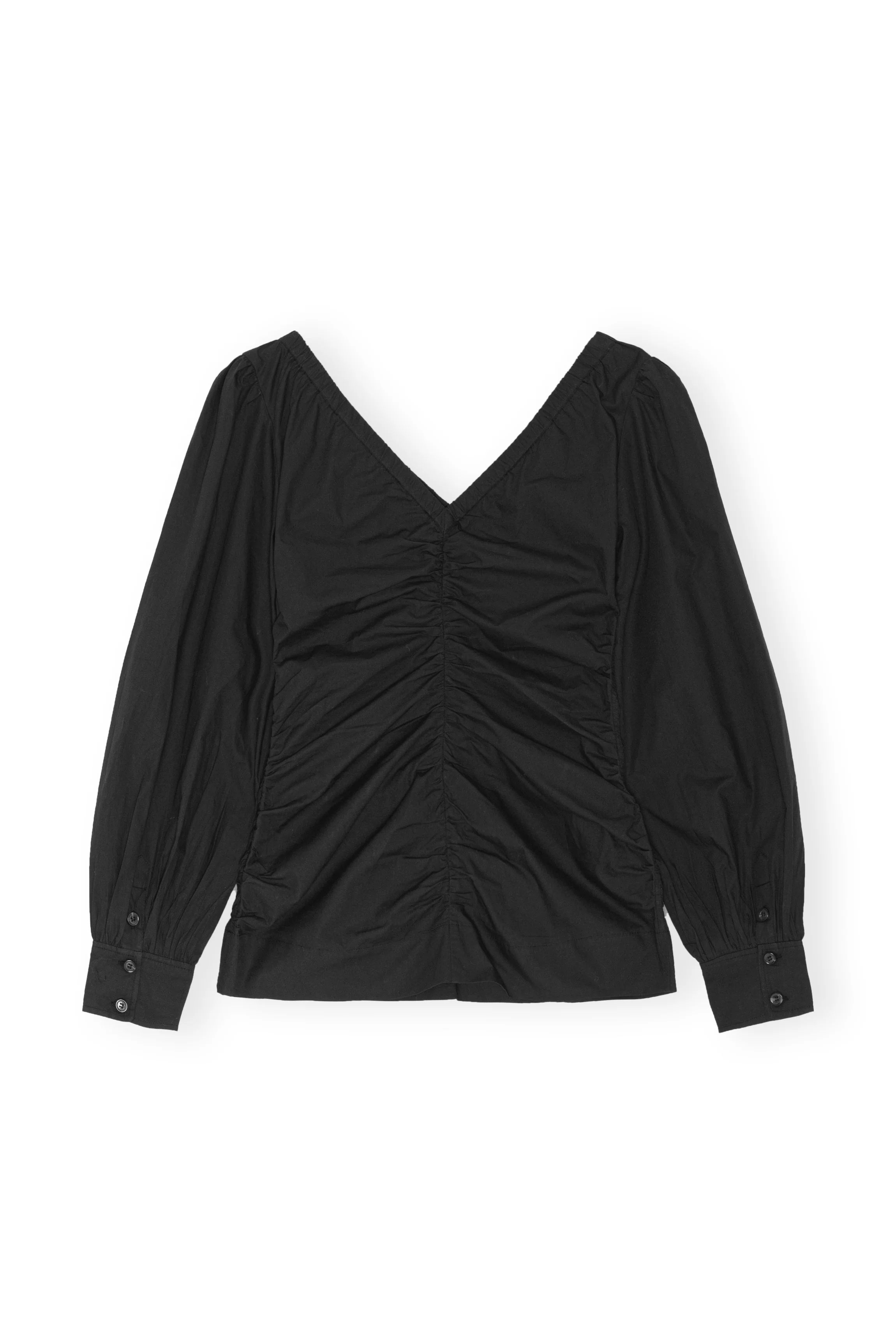 Cotton Poplin V-Neck Blouse | Black - Image 2