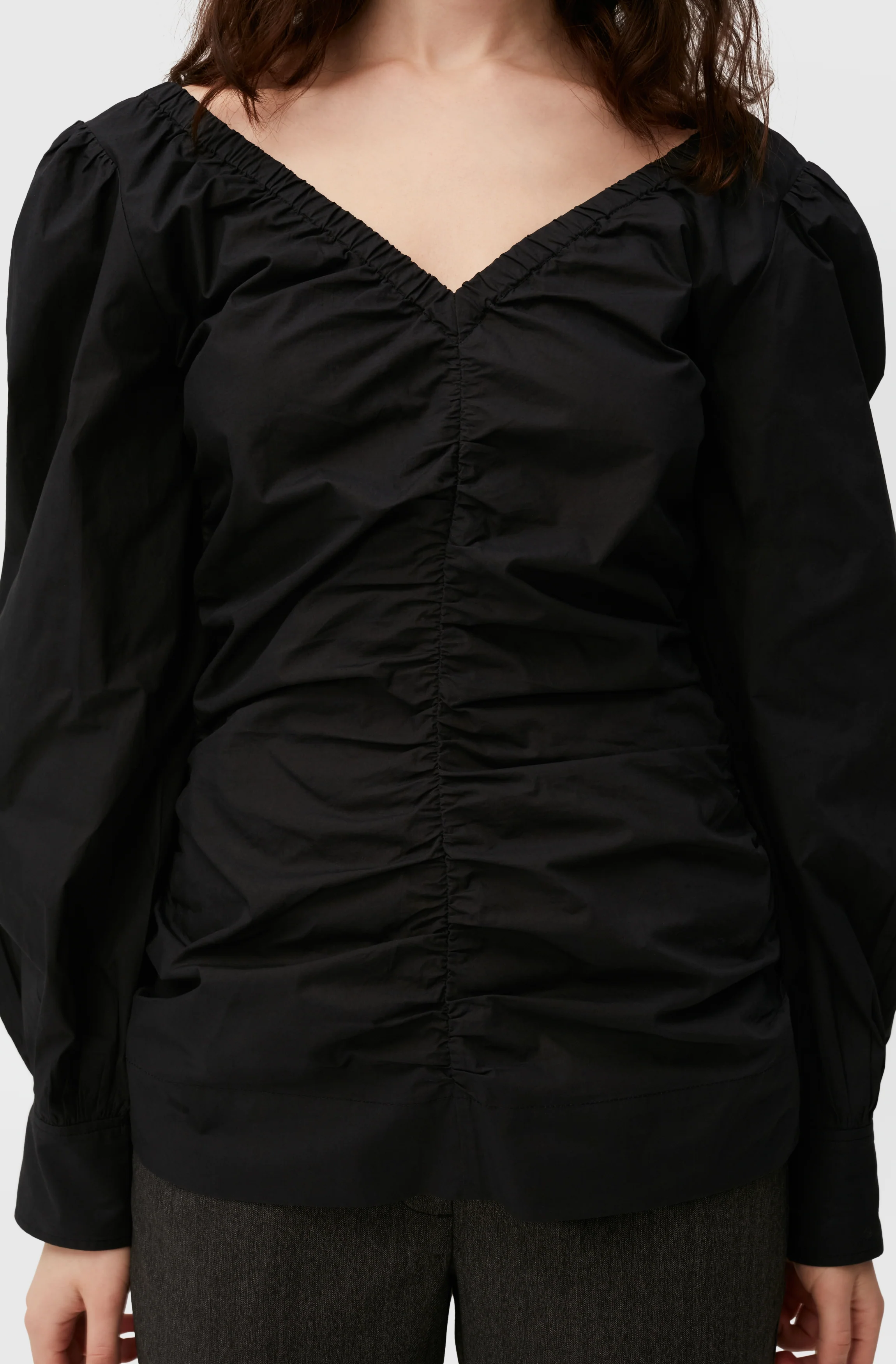 Cotton Poplin V-Neck Blouse | Black - Image 6