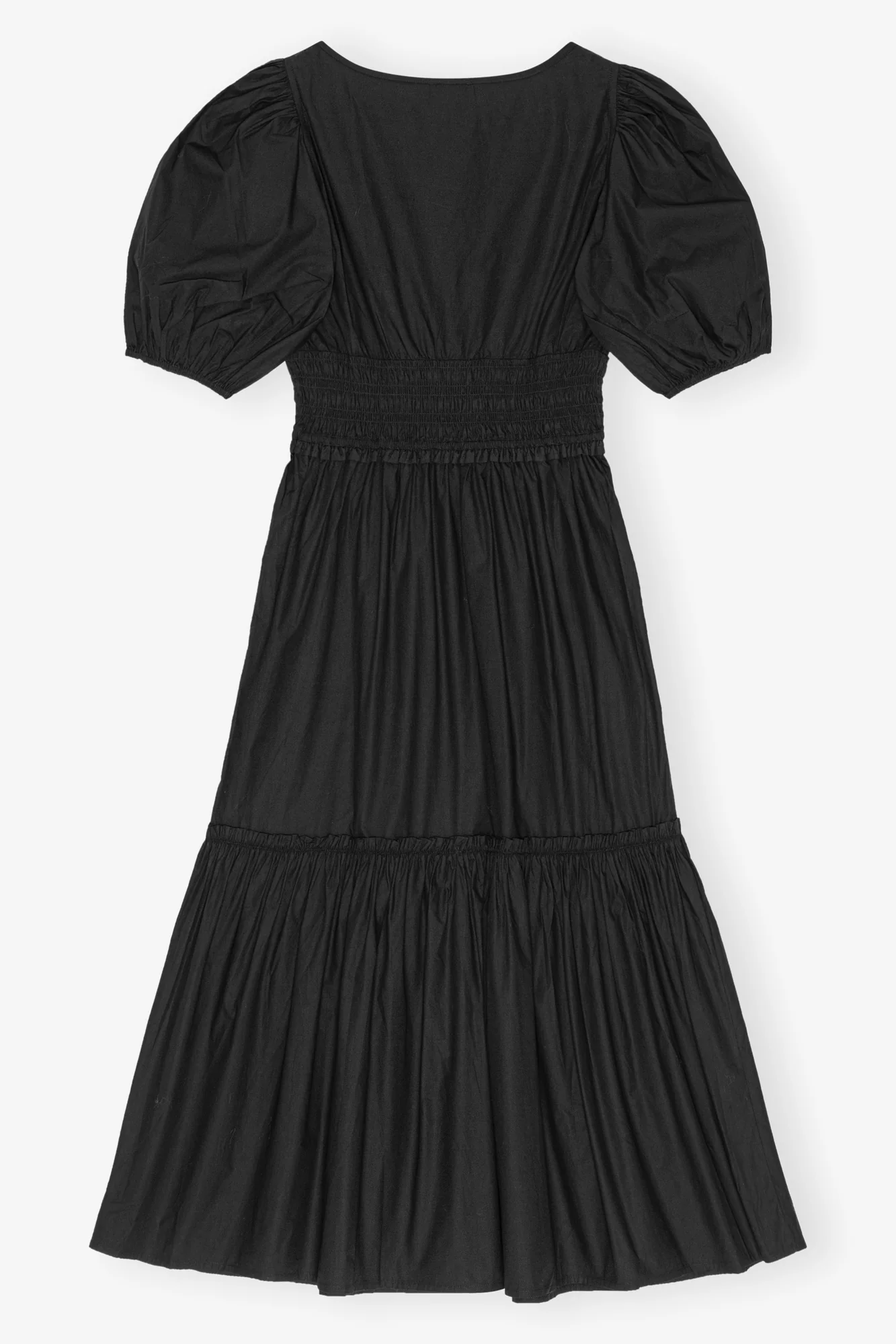 Cotton Poplin V-Neck Long Smock Dress | Black - Image 2