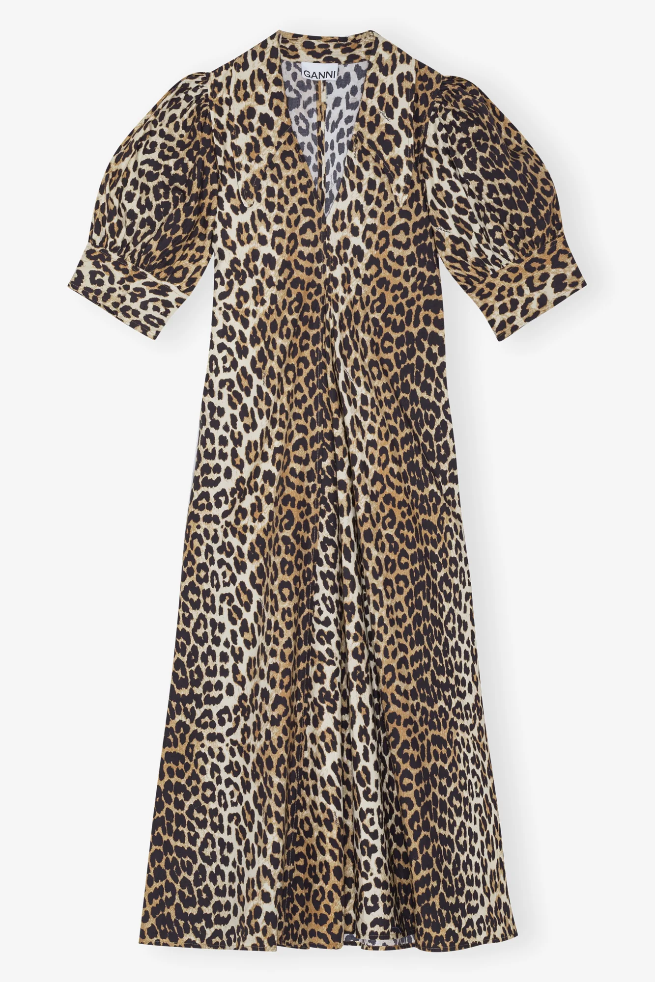 Cotton Poplin V-Neck Maxi Dress | Leopard