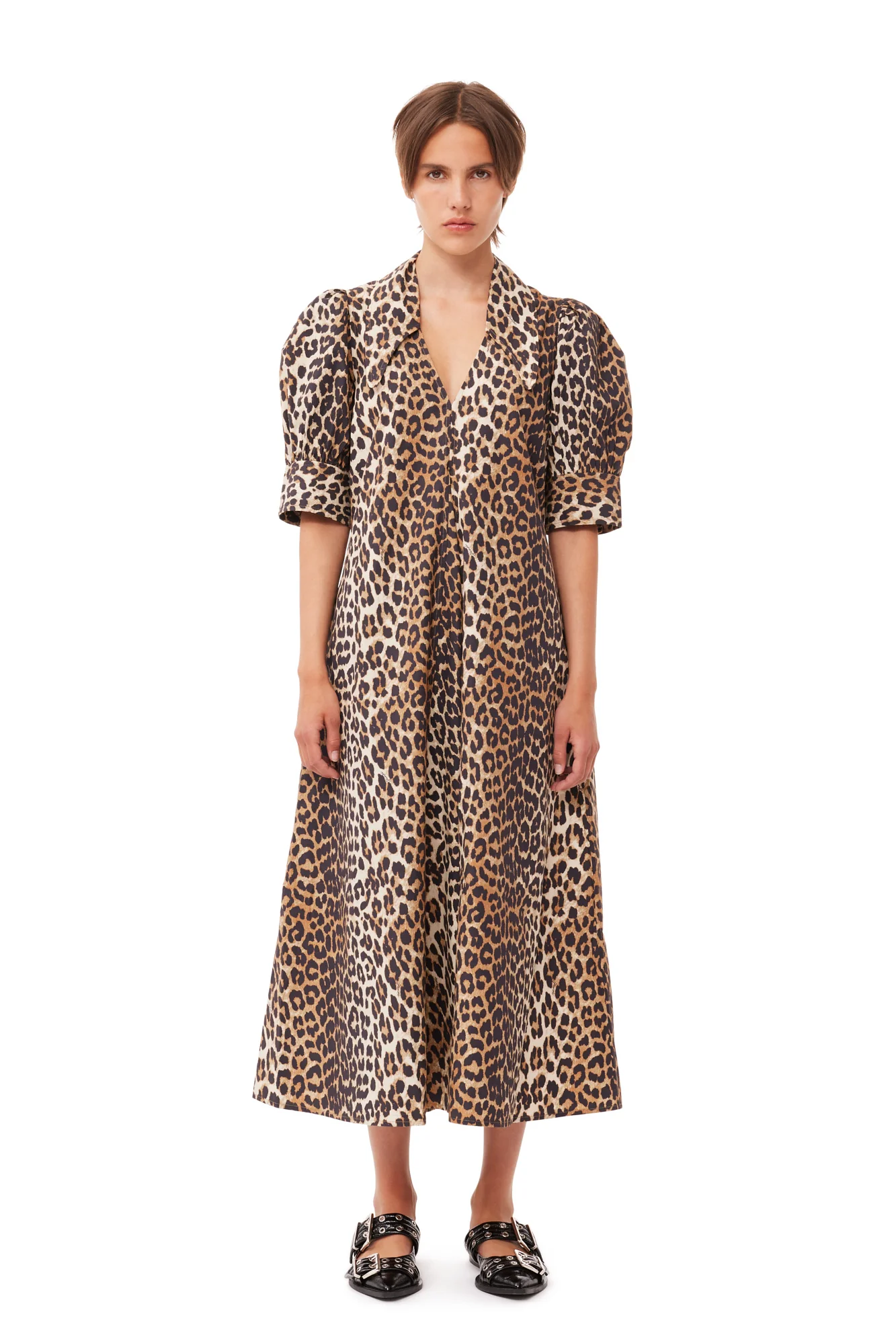 Cotton Poplin V-Neck Maxi Dress | Leopard - Image 5
