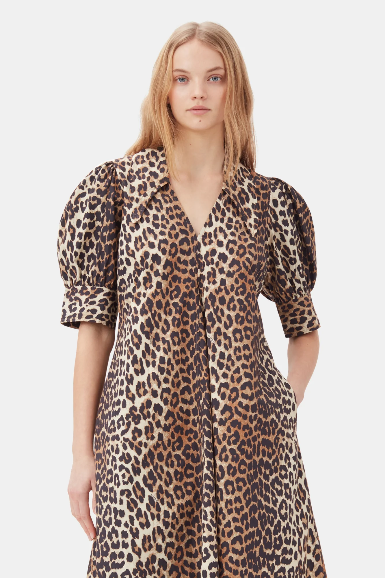 Cotton Poplin V-Neck Maxi Dress | Leopard - Image 8