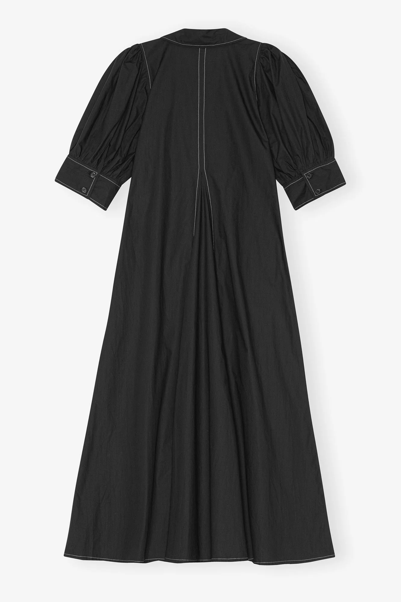Cotton Poplin V-Neck Midi Dress | Black - Image 2