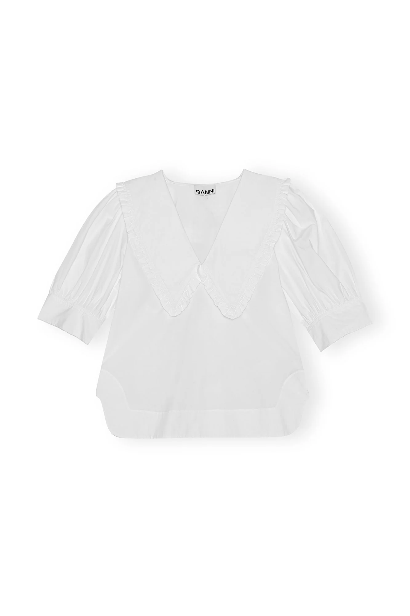 Cotton Poplin V-Neck Ruffle Blouse | Bright White