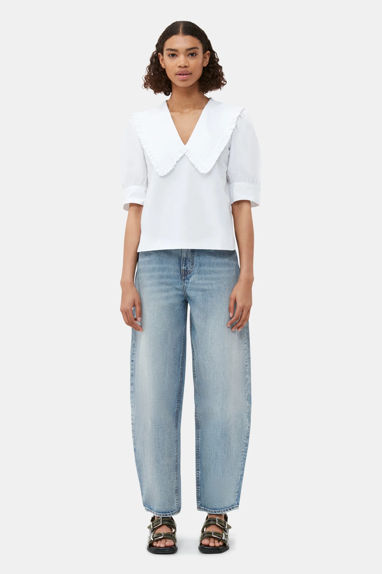 Cotton Poplin V-Neck Ruffle Blouse | Bright White - Image 4