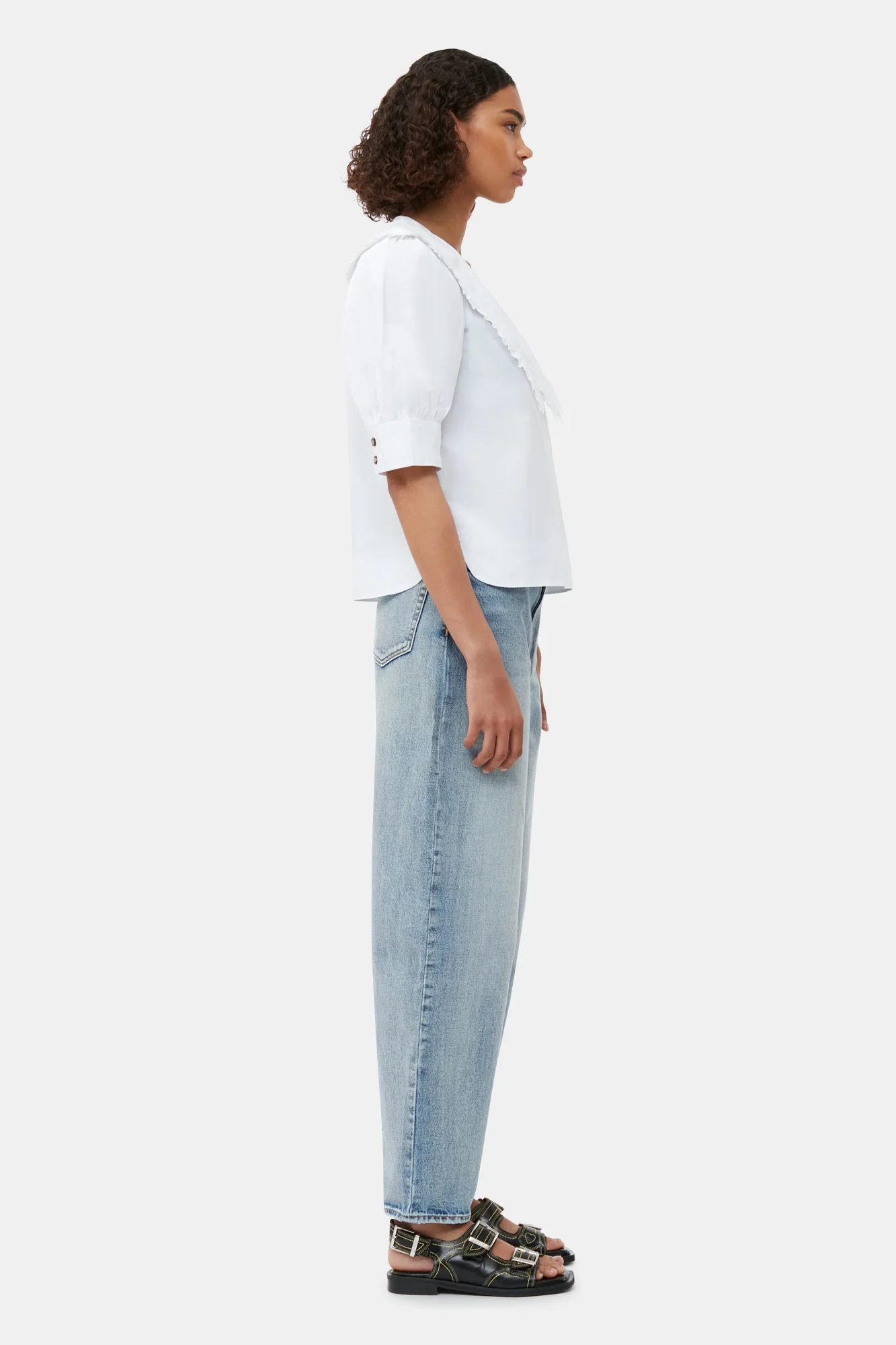 Cotton Poplin V-Neck Ruffle Blouse | Bright White - Image 5