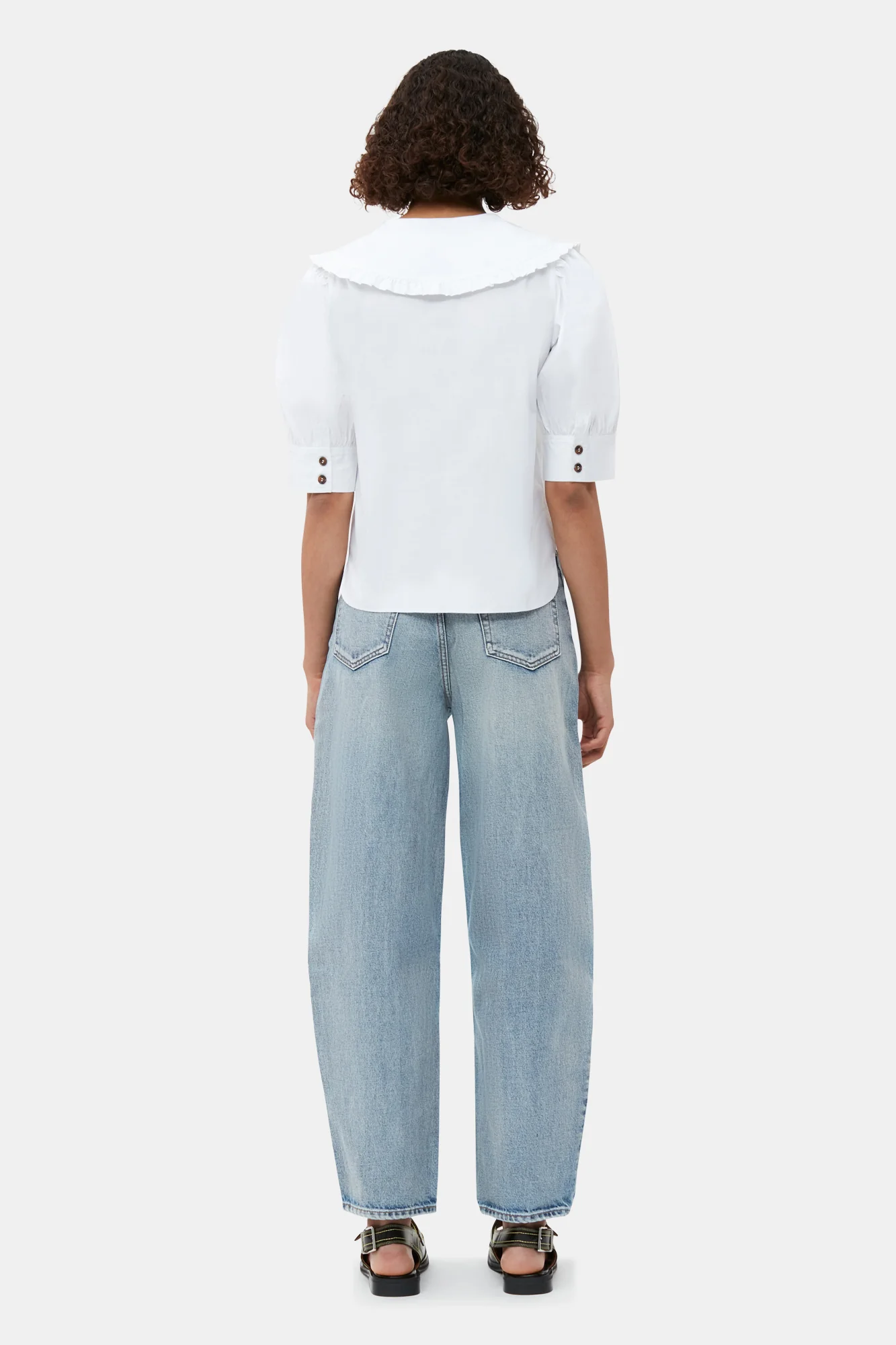 Cotton Poplin V-Neck Ruffle Blouse | Bright White - Image 6