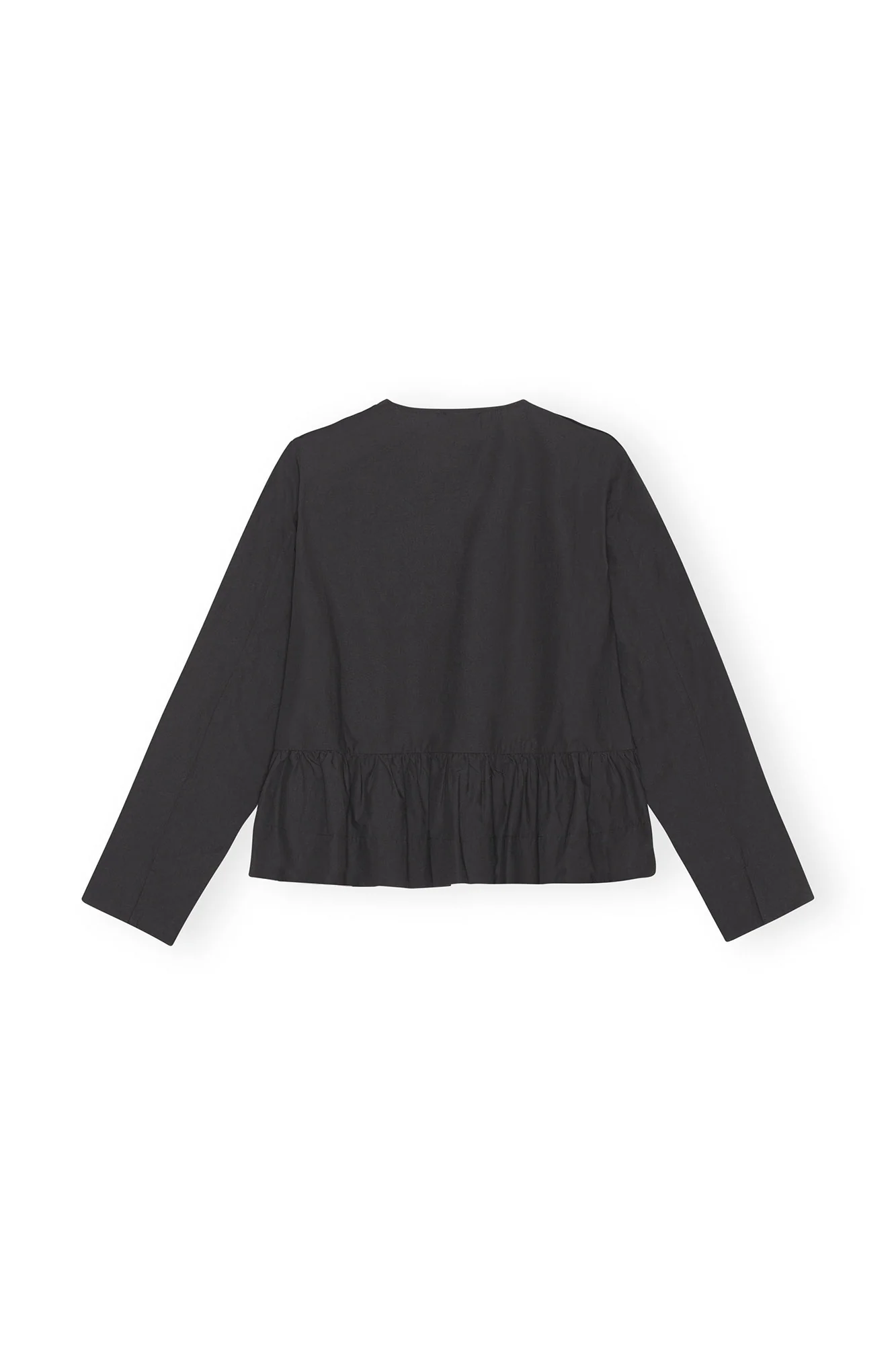 Cotton Poplin V-Neck Tie String Peplum Blouse | Black - Image 2