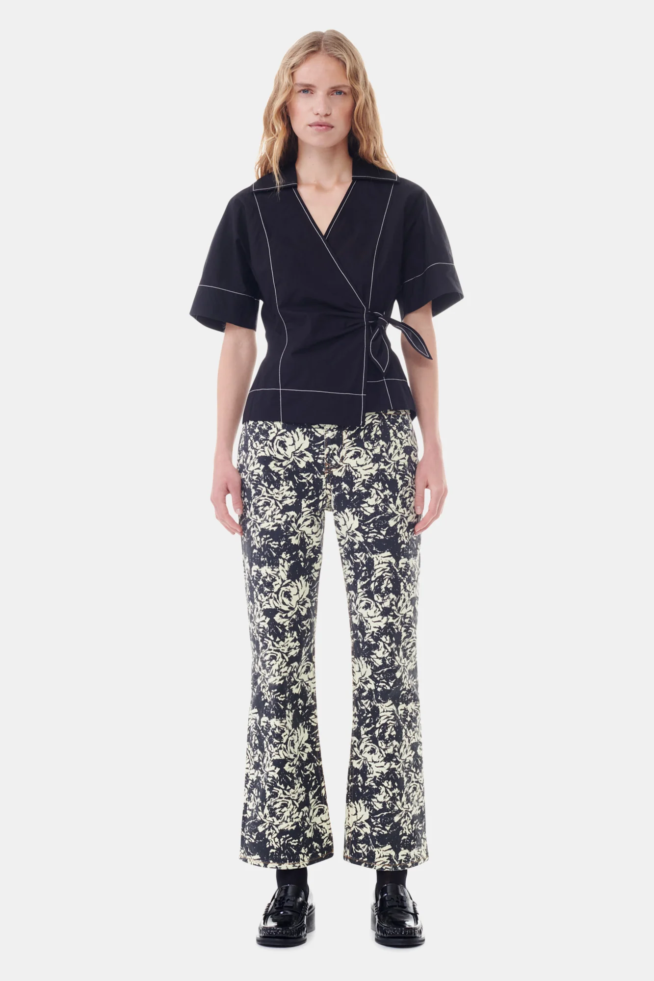 Cotton Poplin Wrap Blouse | Black - Image 4