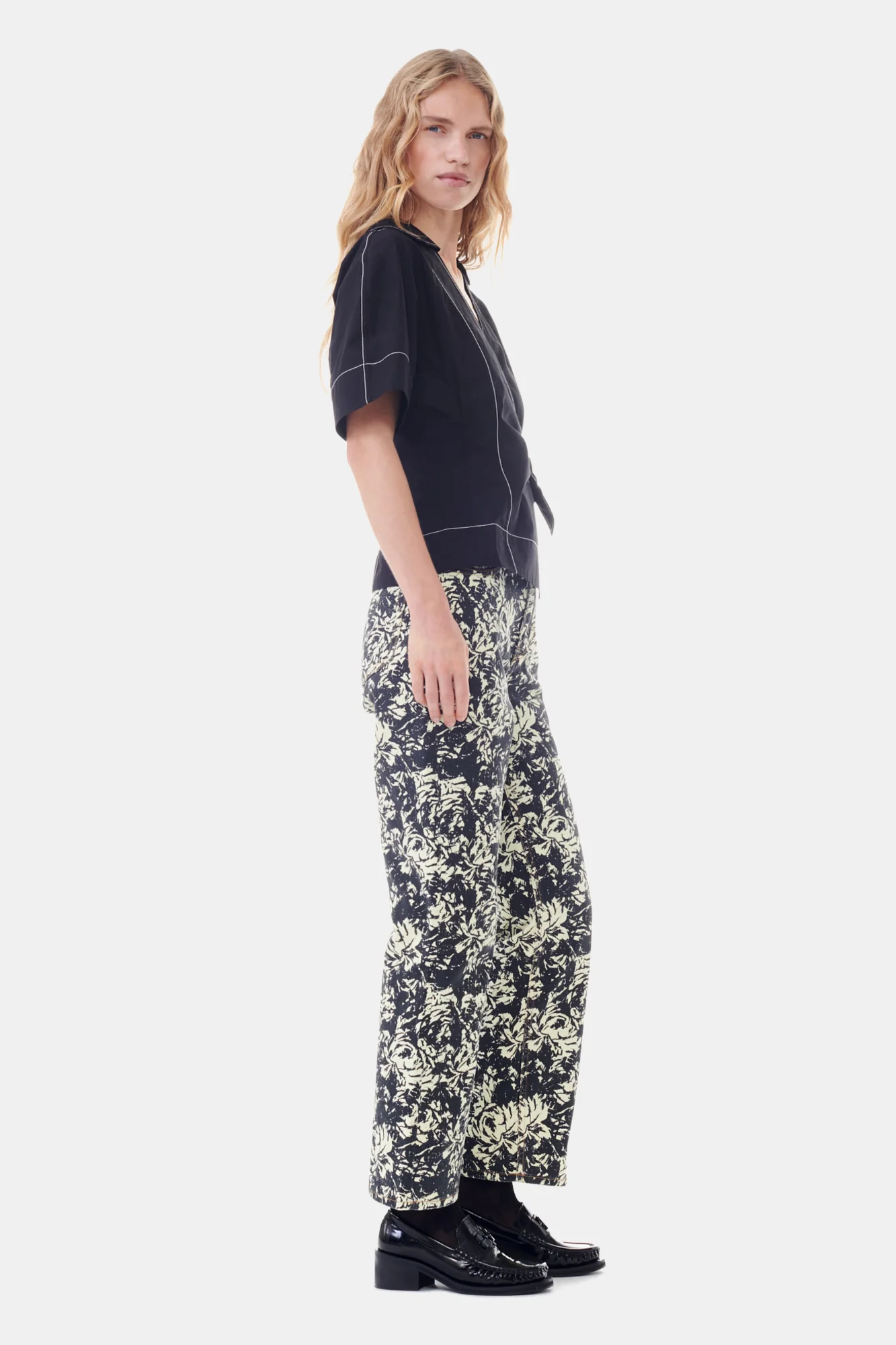 Cotton Poplin Wrap Blouse | Black - Image 5