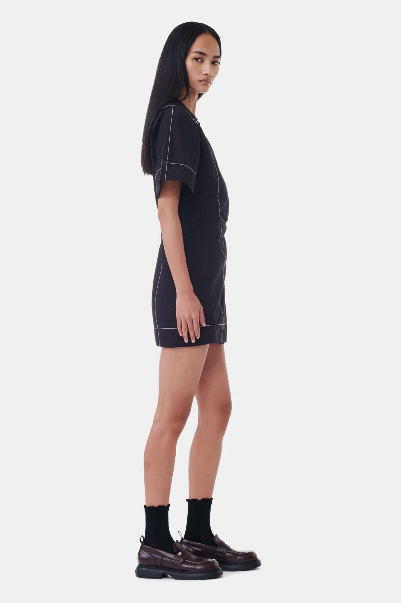 Cotton Poplin Wrap Mini Dress | Black - Image 5