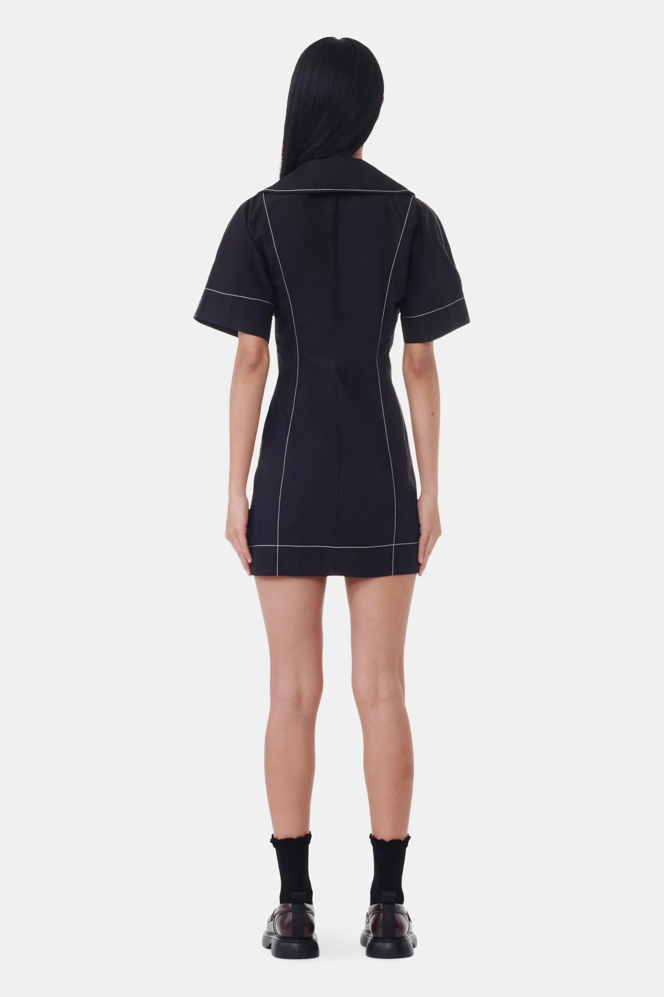 Cotton Poplin Wrap Mini Dress | Black - Image 6