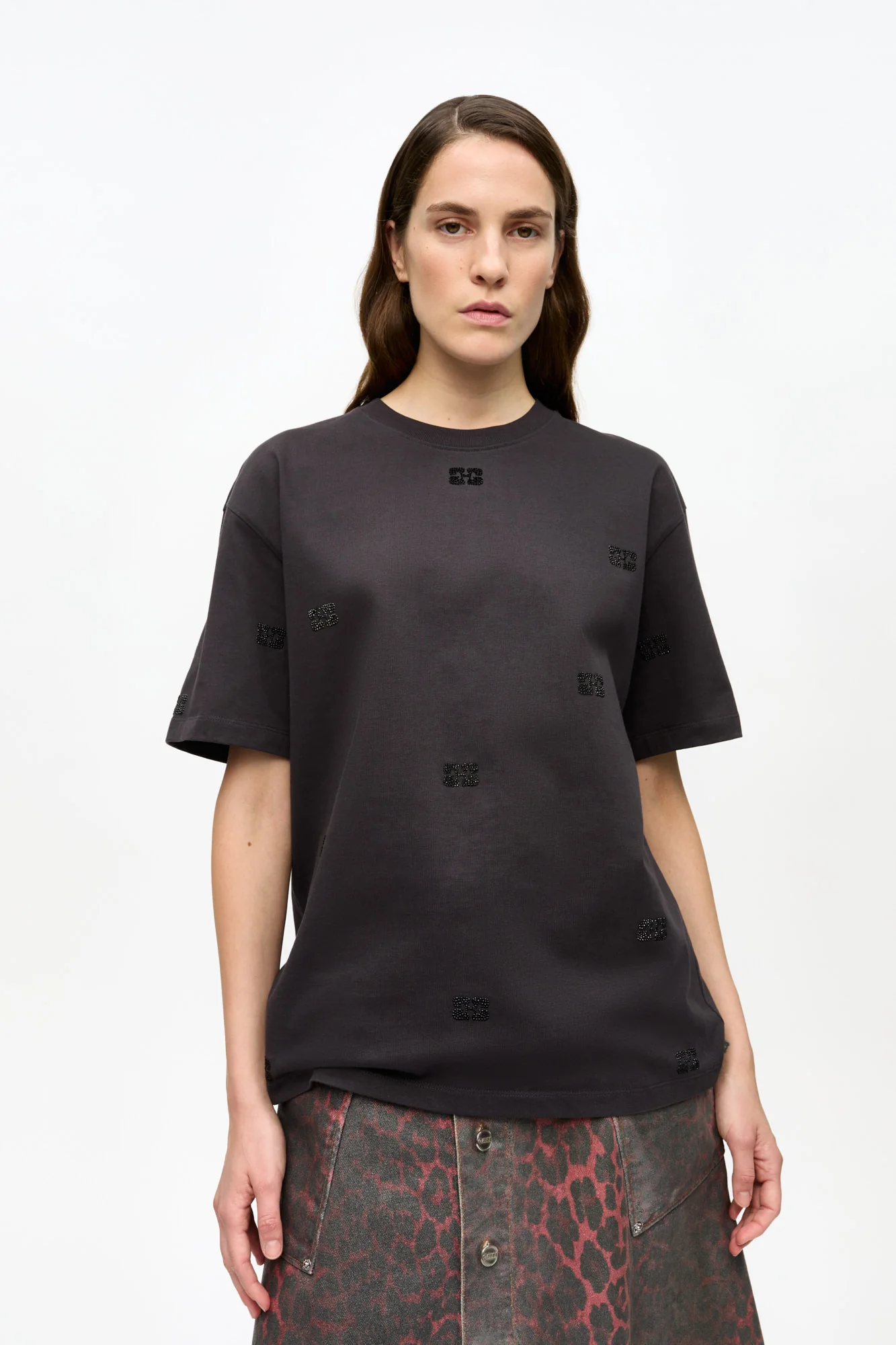 Cotton Rhinestone T-Shirt | Phantom - Image 3