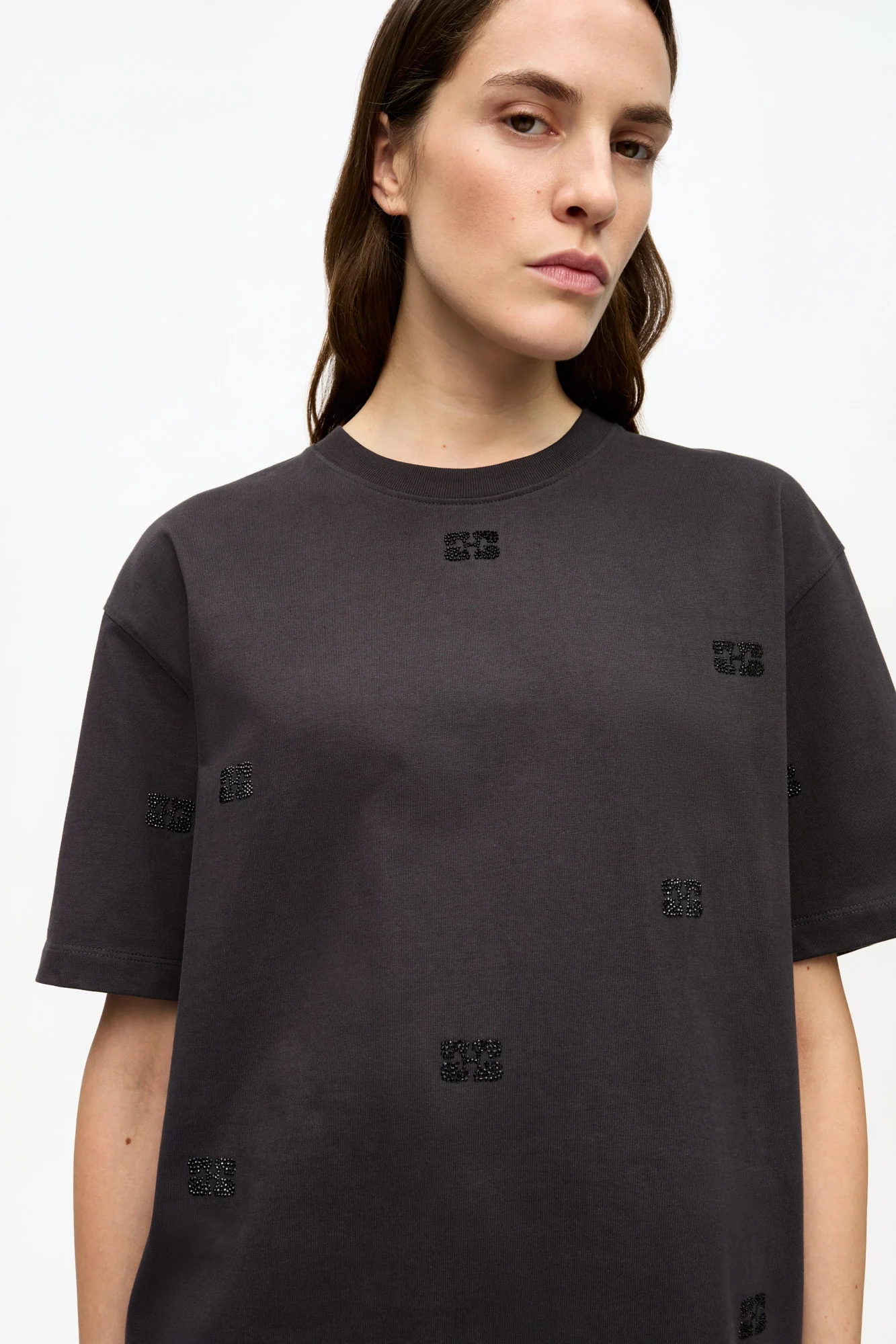 Cotton Rhinestone T-Shirt | Phantom - Image 4