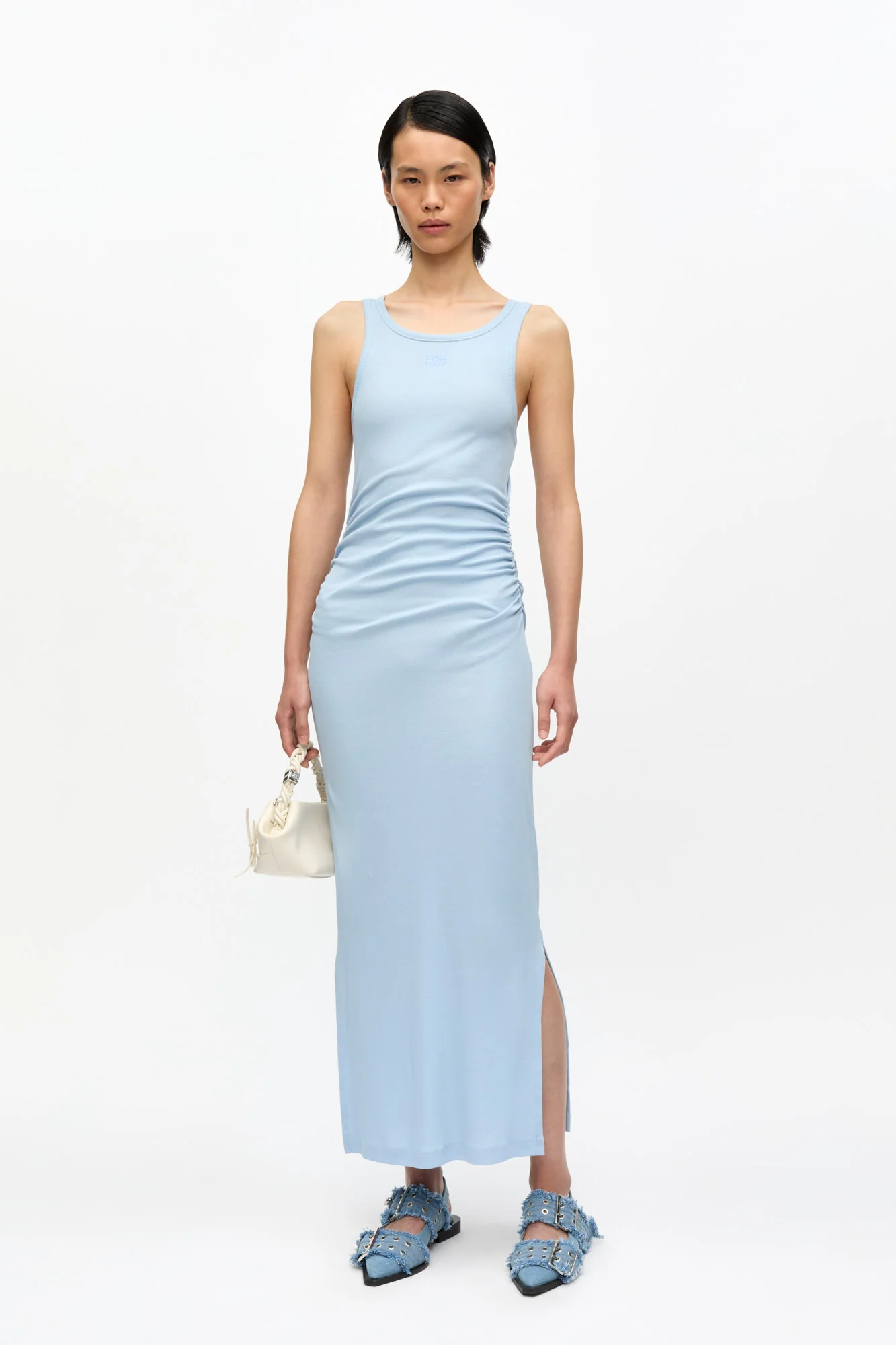 Cotton Rib Tank Top Long Dress | Soft Chambray - Image 3