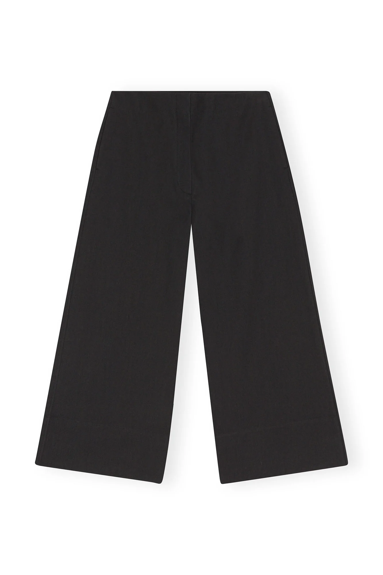 Cotton Suiting Cropped Wide Trousers | Black