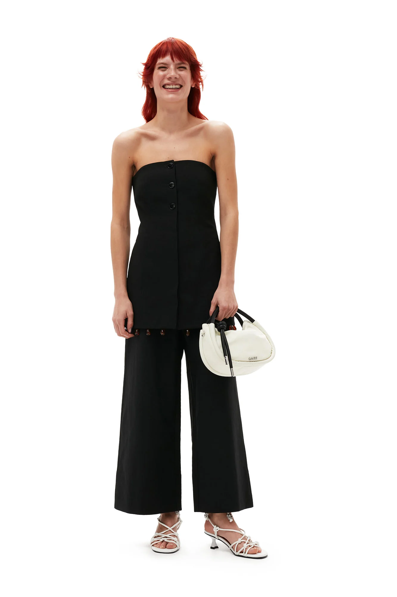 Cotton Suiting Cropped Wide Trousers | Black - Image 3