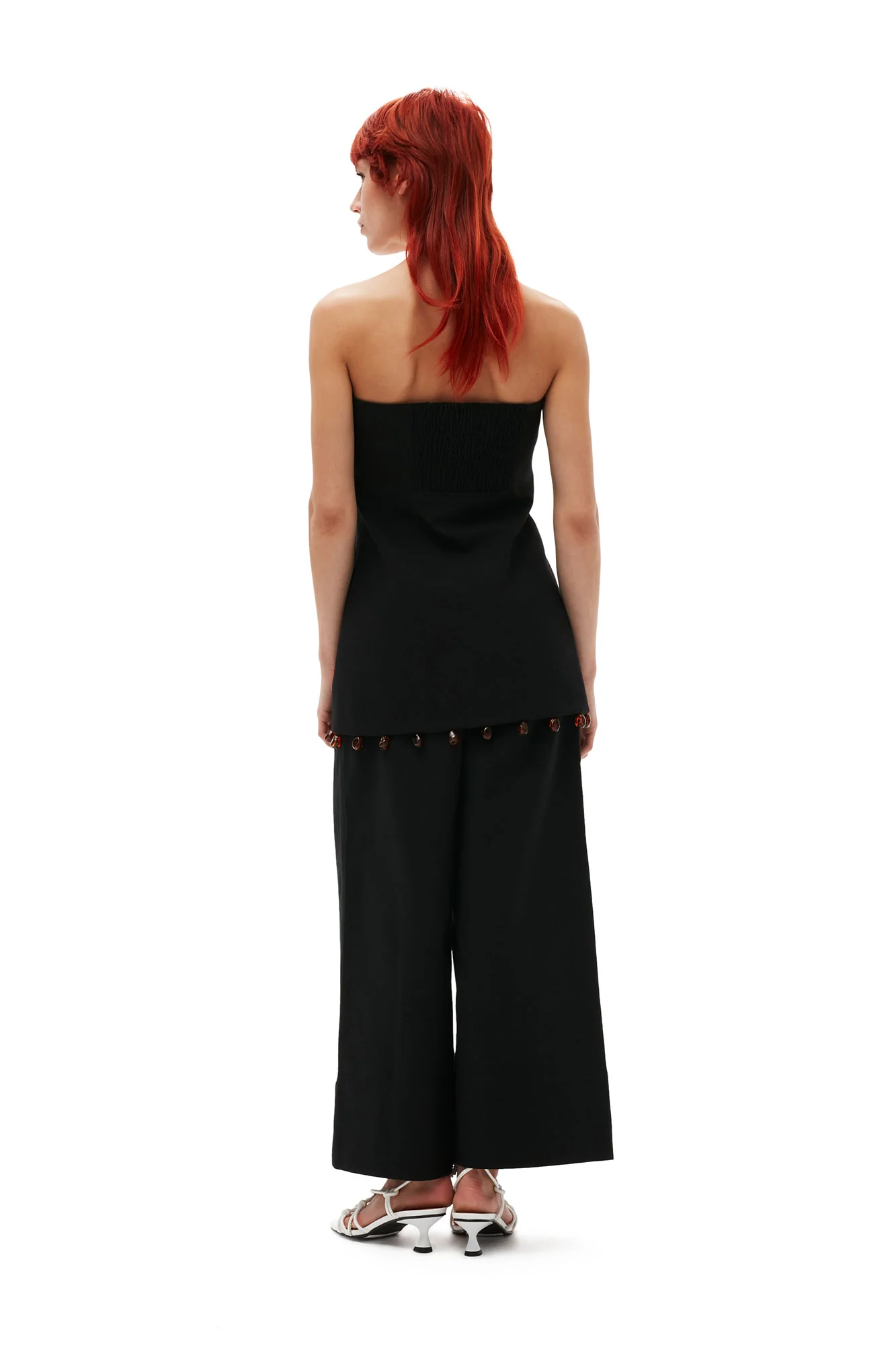 Cotton Suiting Cropped Wide Trousers | Black - Image 4