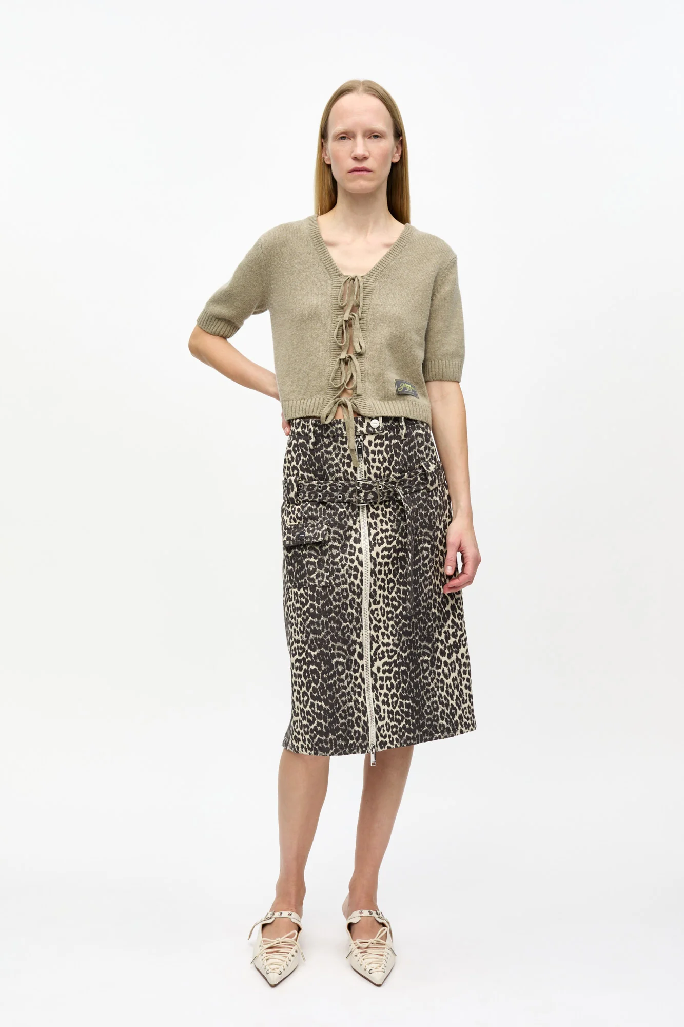 Cotton Tweed Midi Skirt | Leopard - Image 3