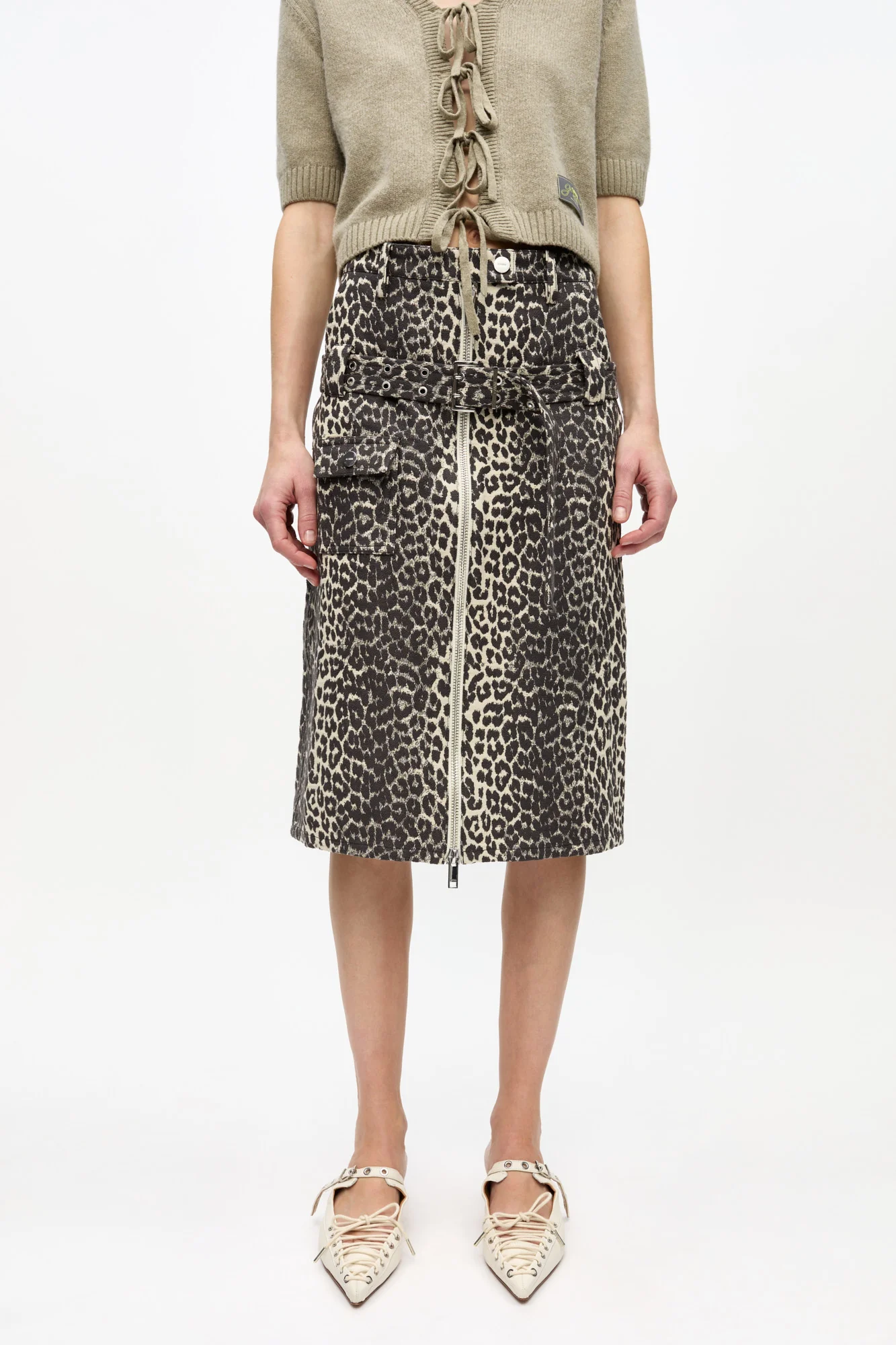 Cotton Tweed Midi Skirt | Leopard - Image 4
