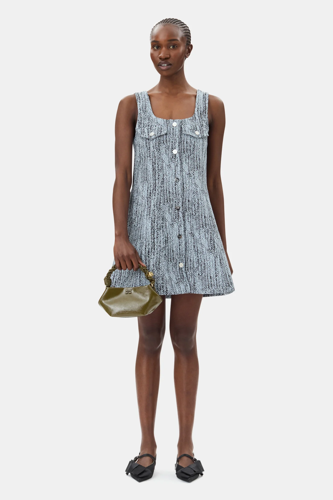 Cotton Tweed Mini Dress | Celestial Blue - Image 3