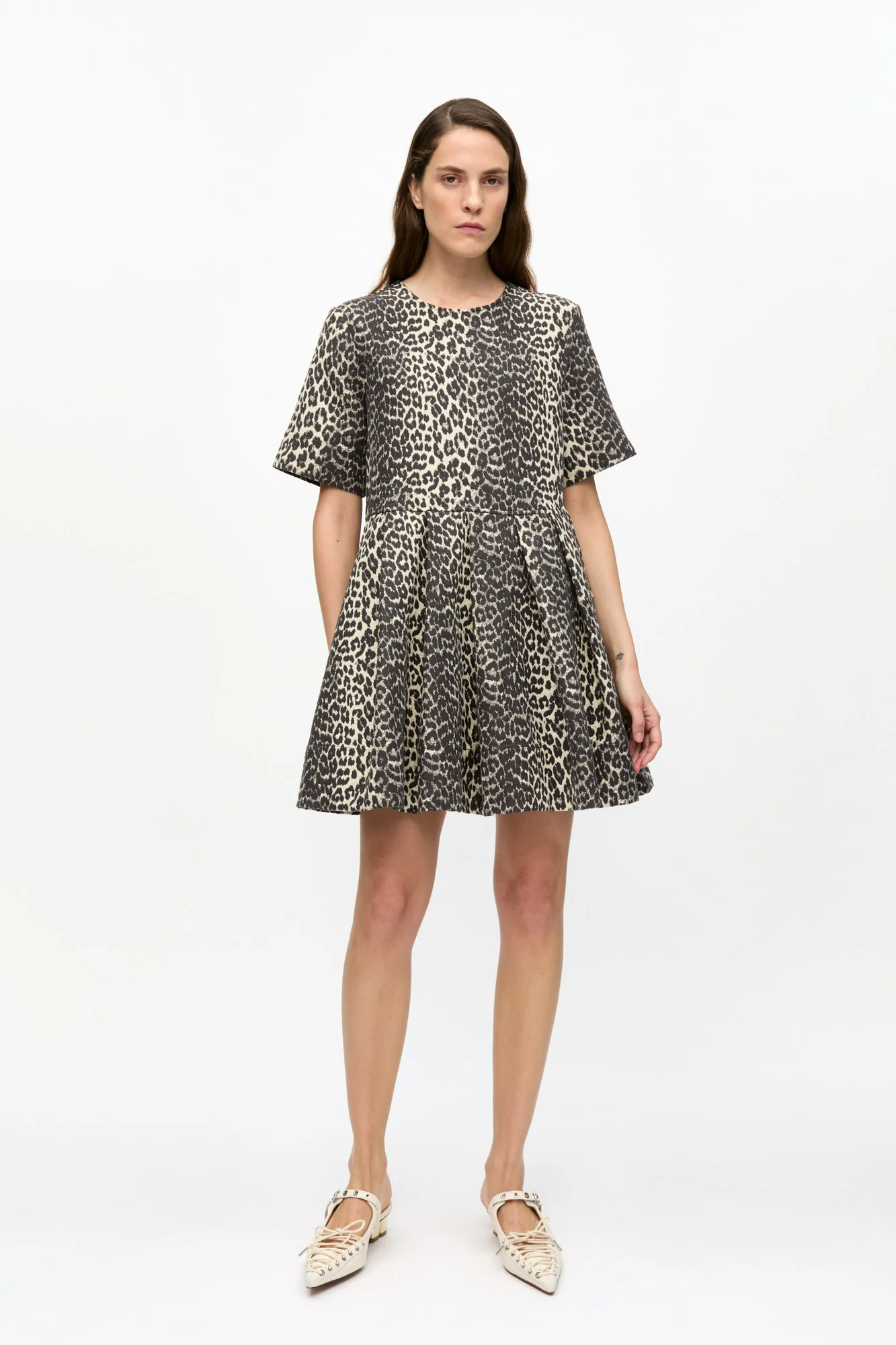 Cotton Tweed Mini Dress | Leopard - Image 3