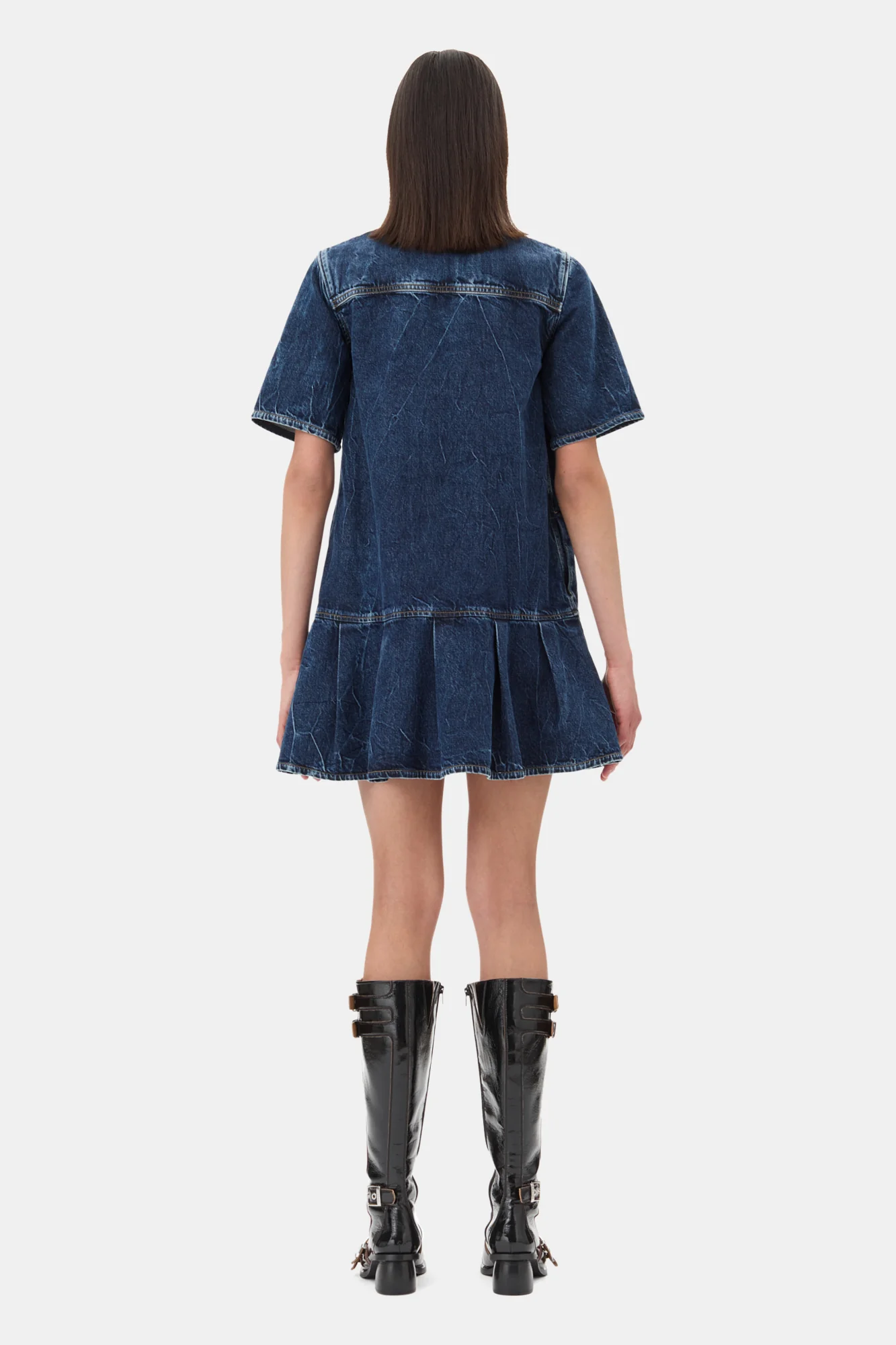 Crinkled Future Denim Mini Dress | Mid Blue Stone - Image 6