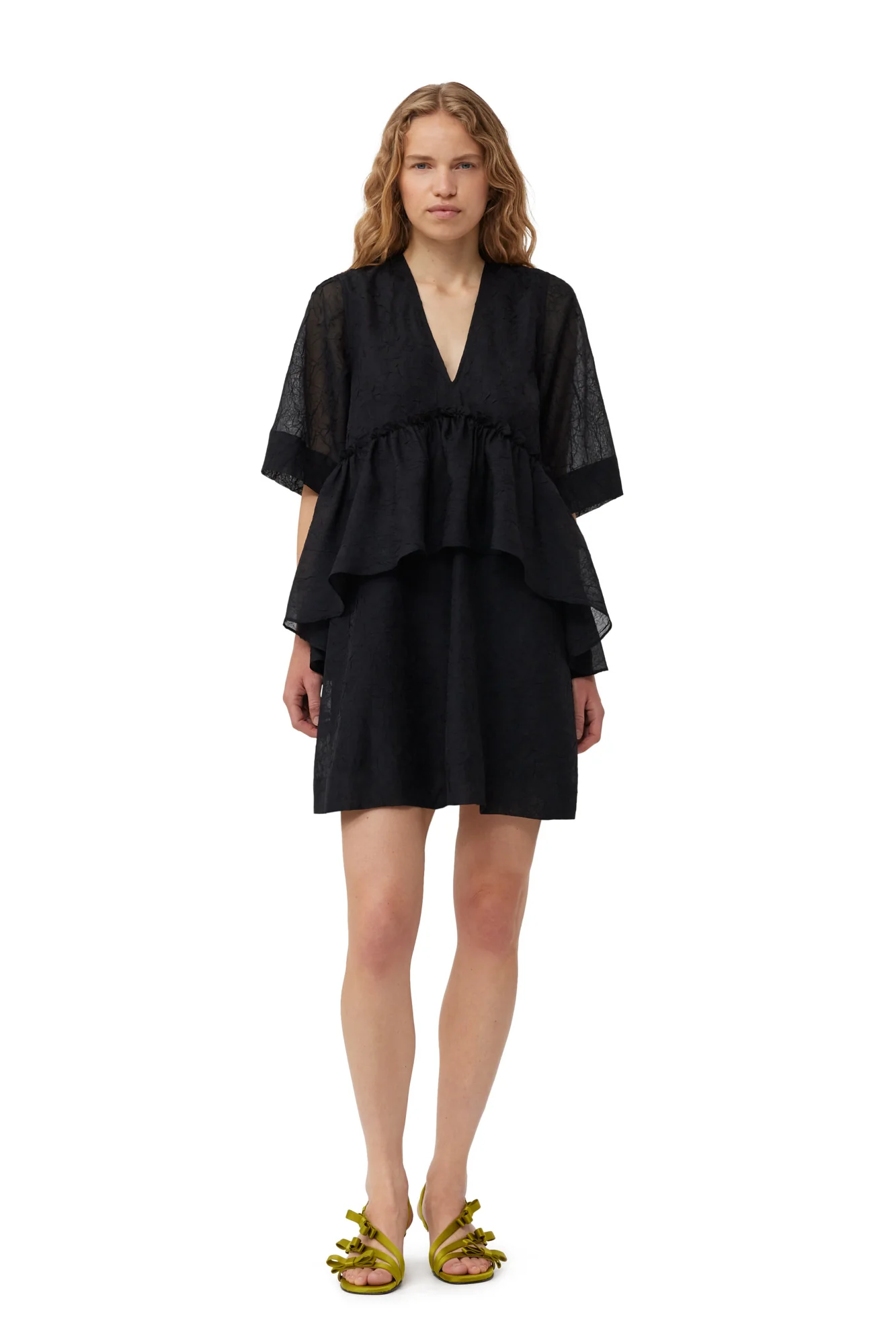 Crinkled Georgette Flounce Mini Dress | Black - Image 3