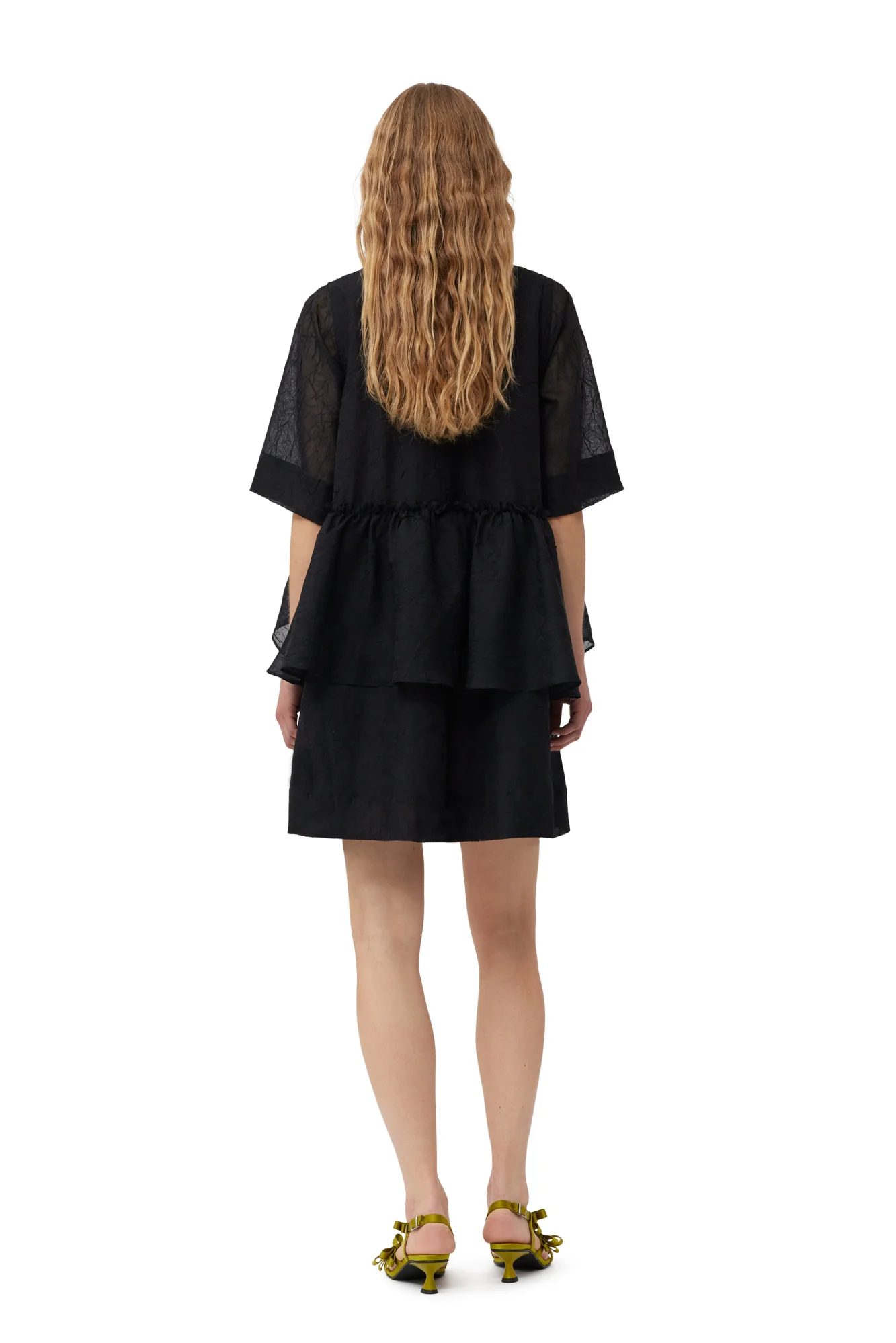 Crinkled Georgette Flounce Mini Dress | Black - Image 4