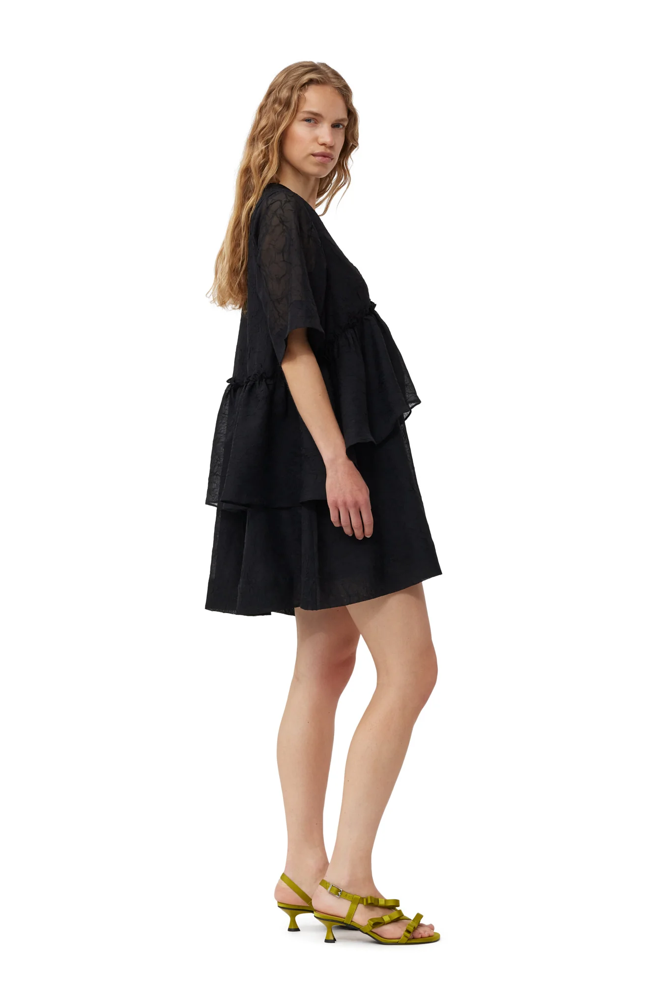 Crinkled Georgette Flounce Mini Dress | Black - Image 5