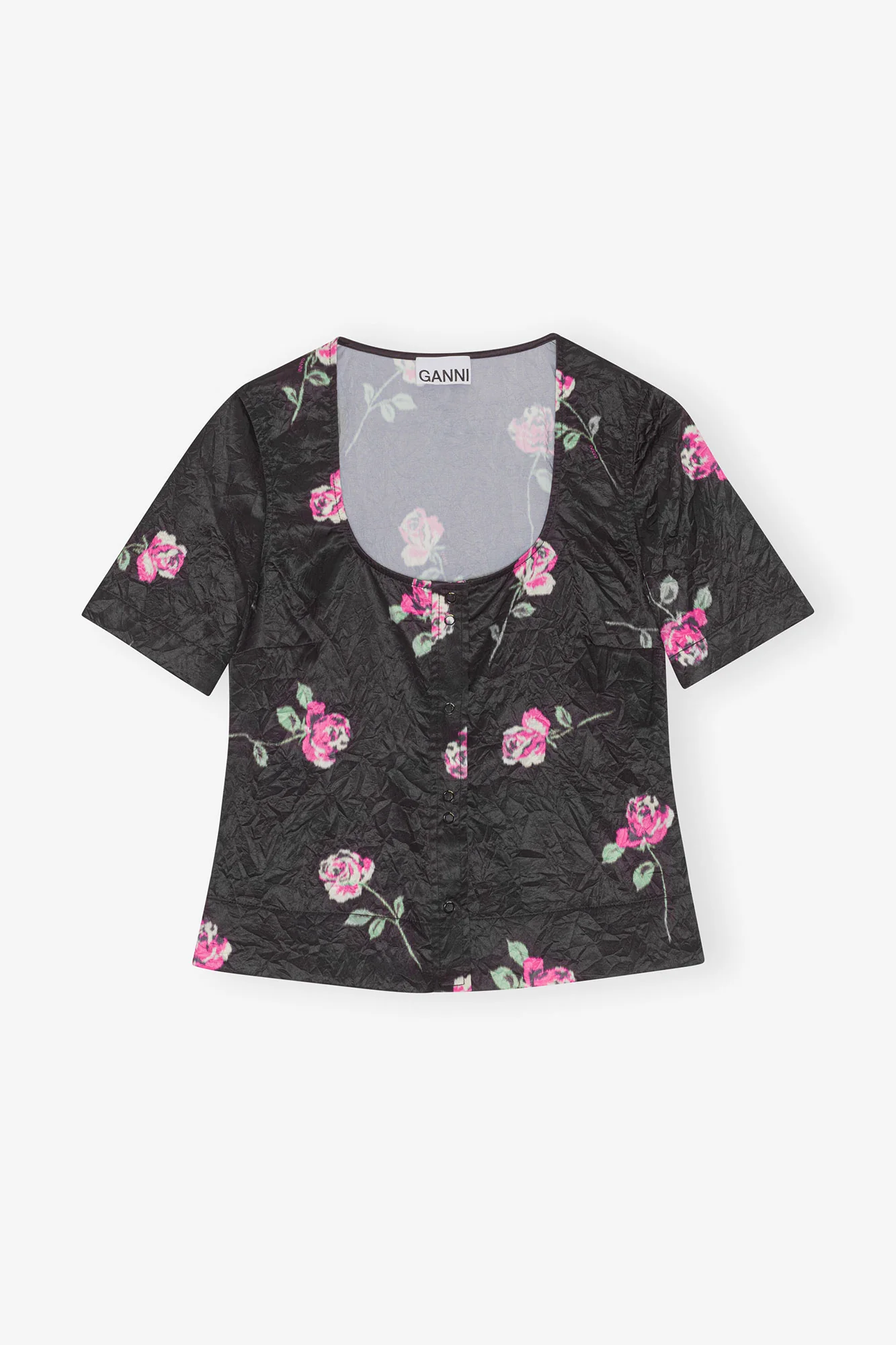 Crinkled Satin Blouse | Black - Image 2