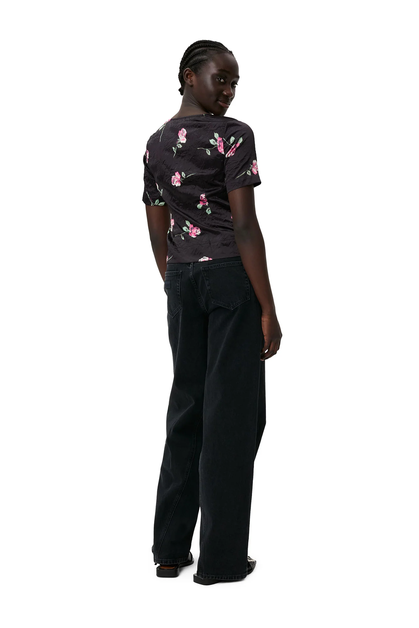 Crinkled Satin Blouse | Black - Image 6