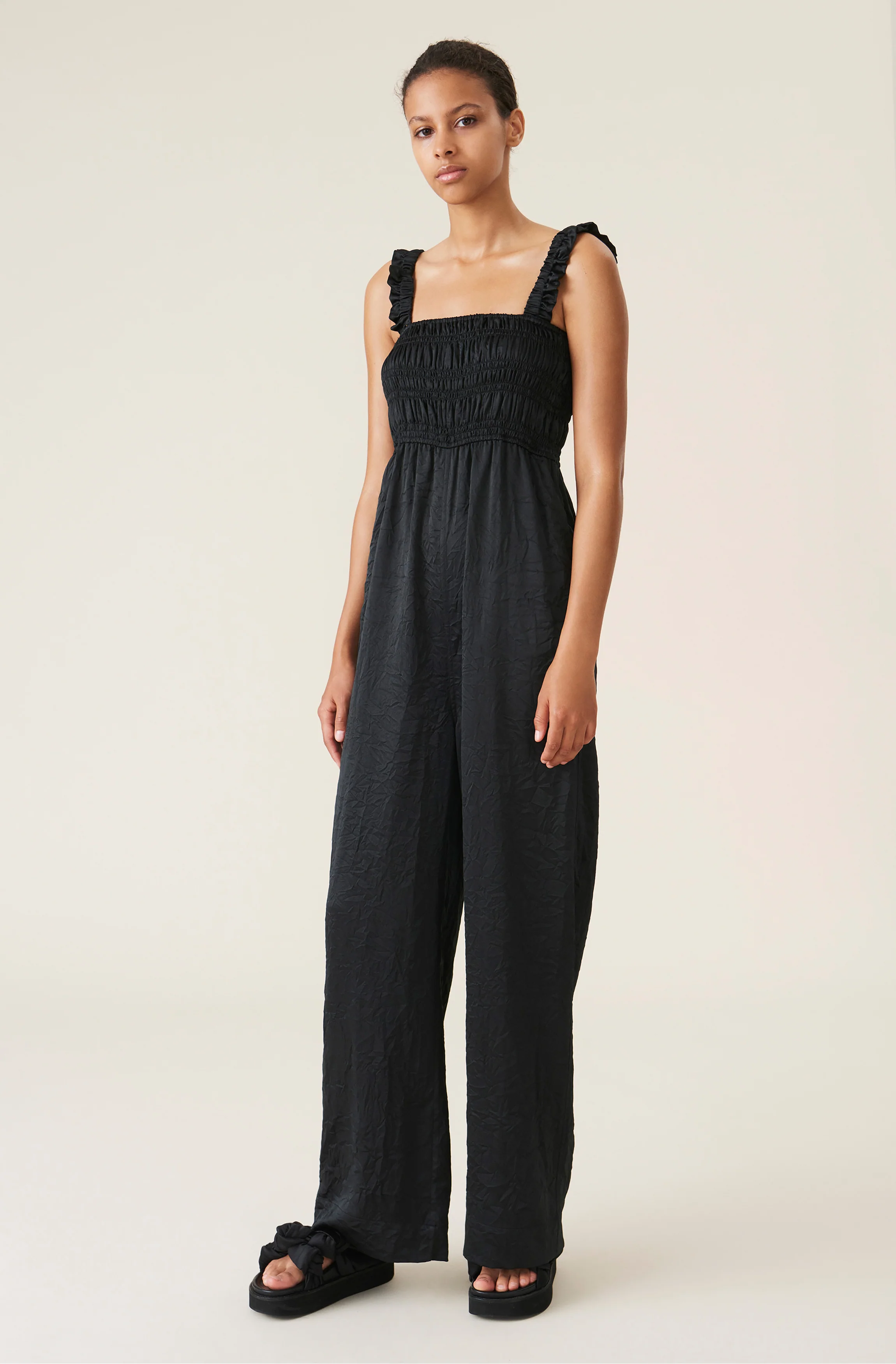 Crinkled Satin Jumpsuit | Black - Image 2