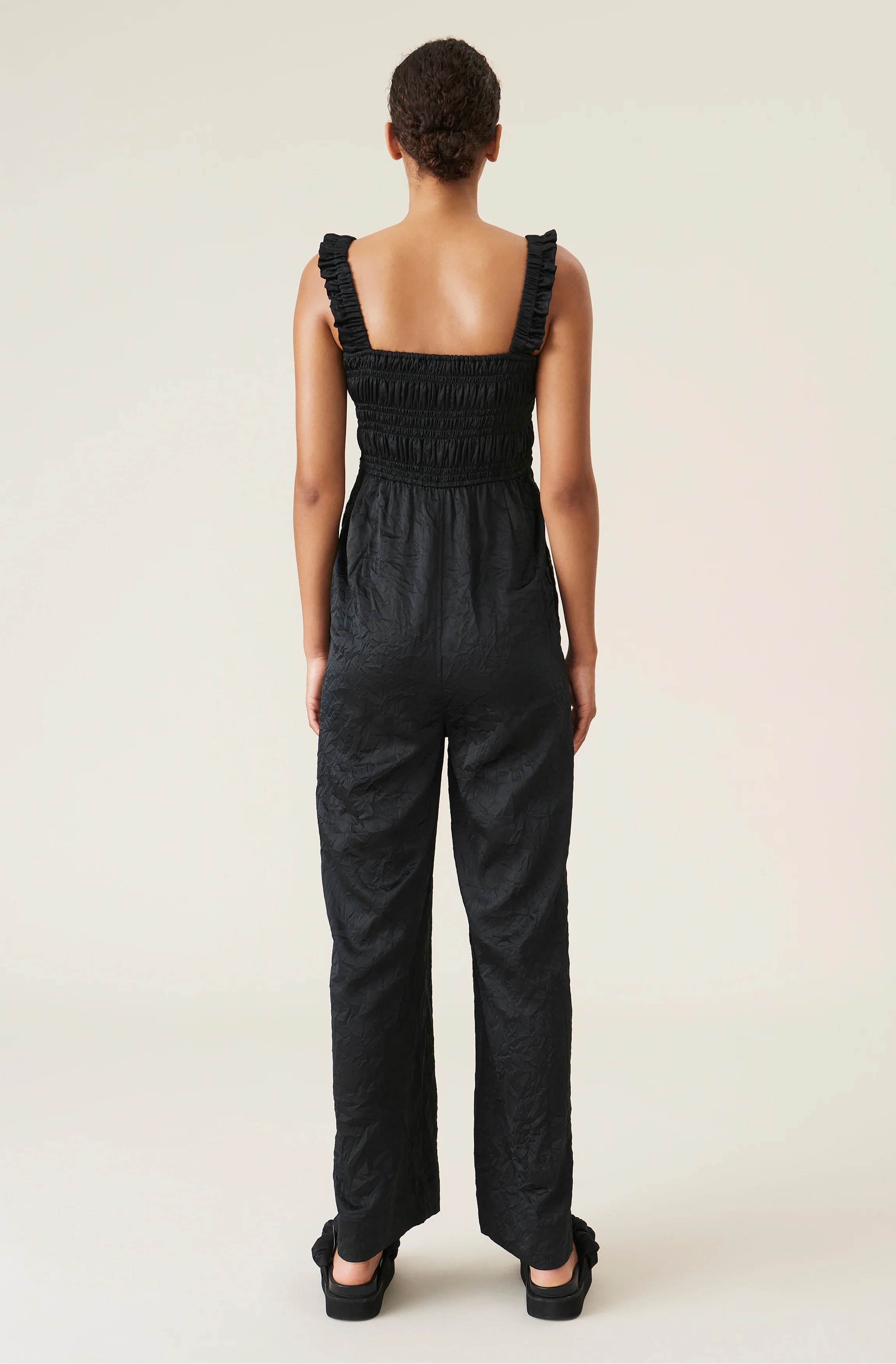 Crinkled Satin Jumpsuit | Black - Image 3