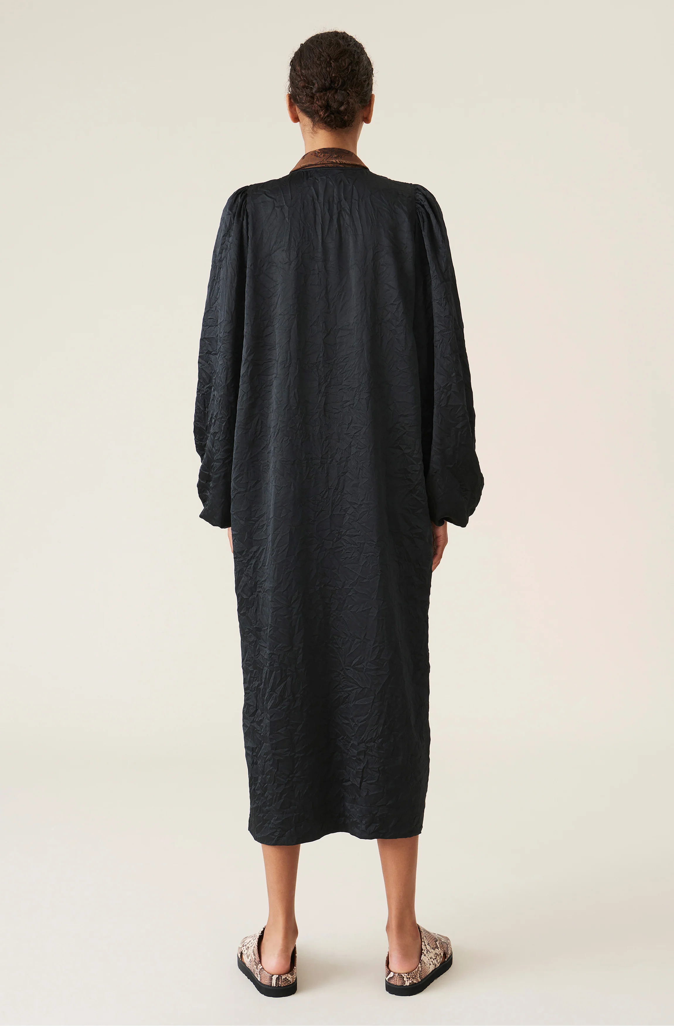 Crinkled Satin Midi Dress | Black - Image 3