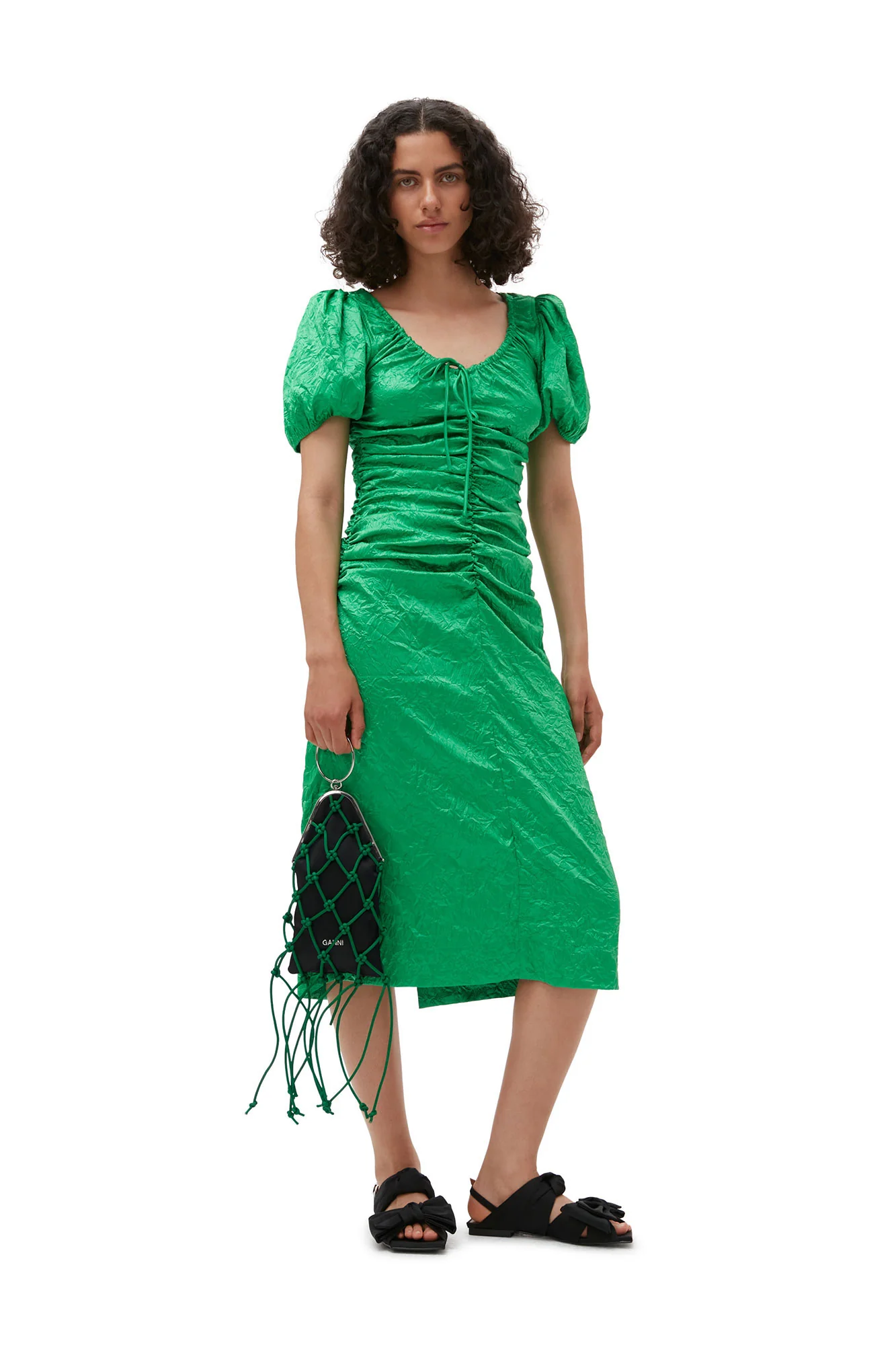 Crinkled Satin Midi Dress | Bright Green - Image 6