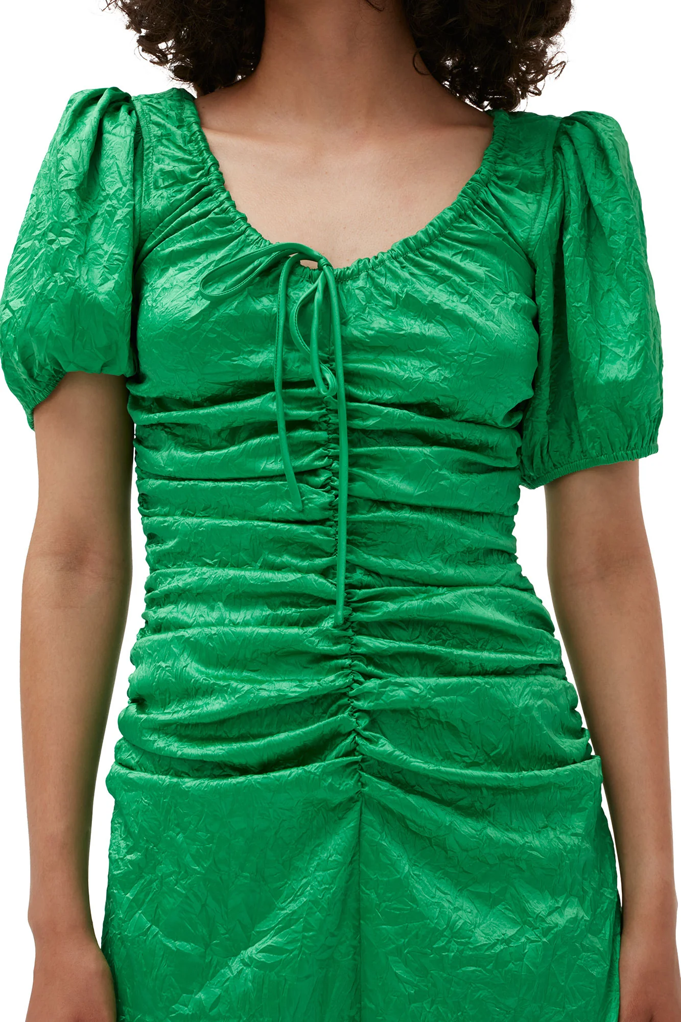 Crinkled Satin Midi Dress | Bright Green - Image 9