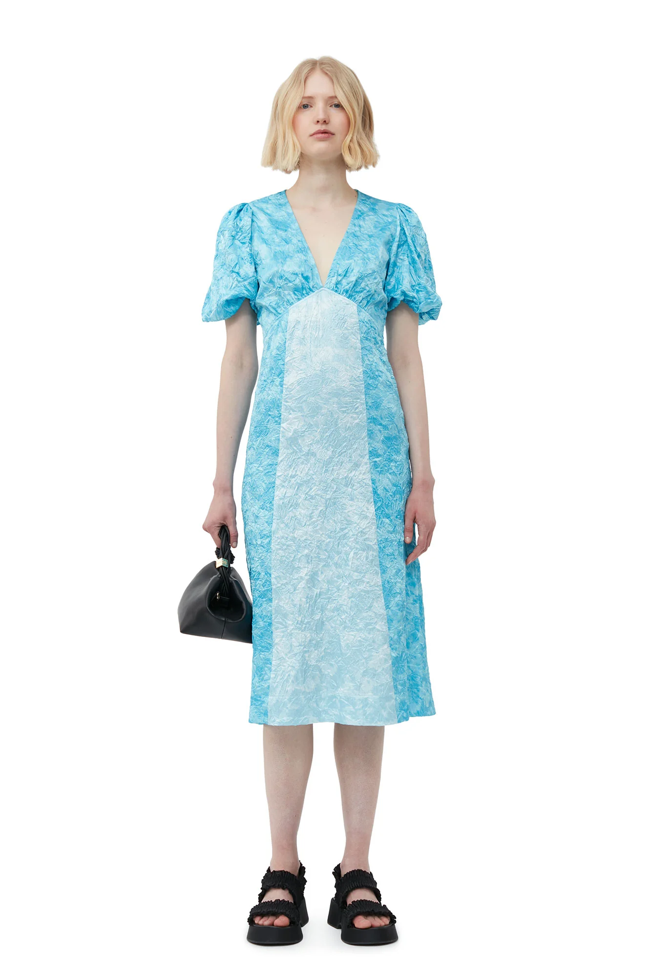Crinkled Satin Midi Dress | Ethereal Blue - Image 3