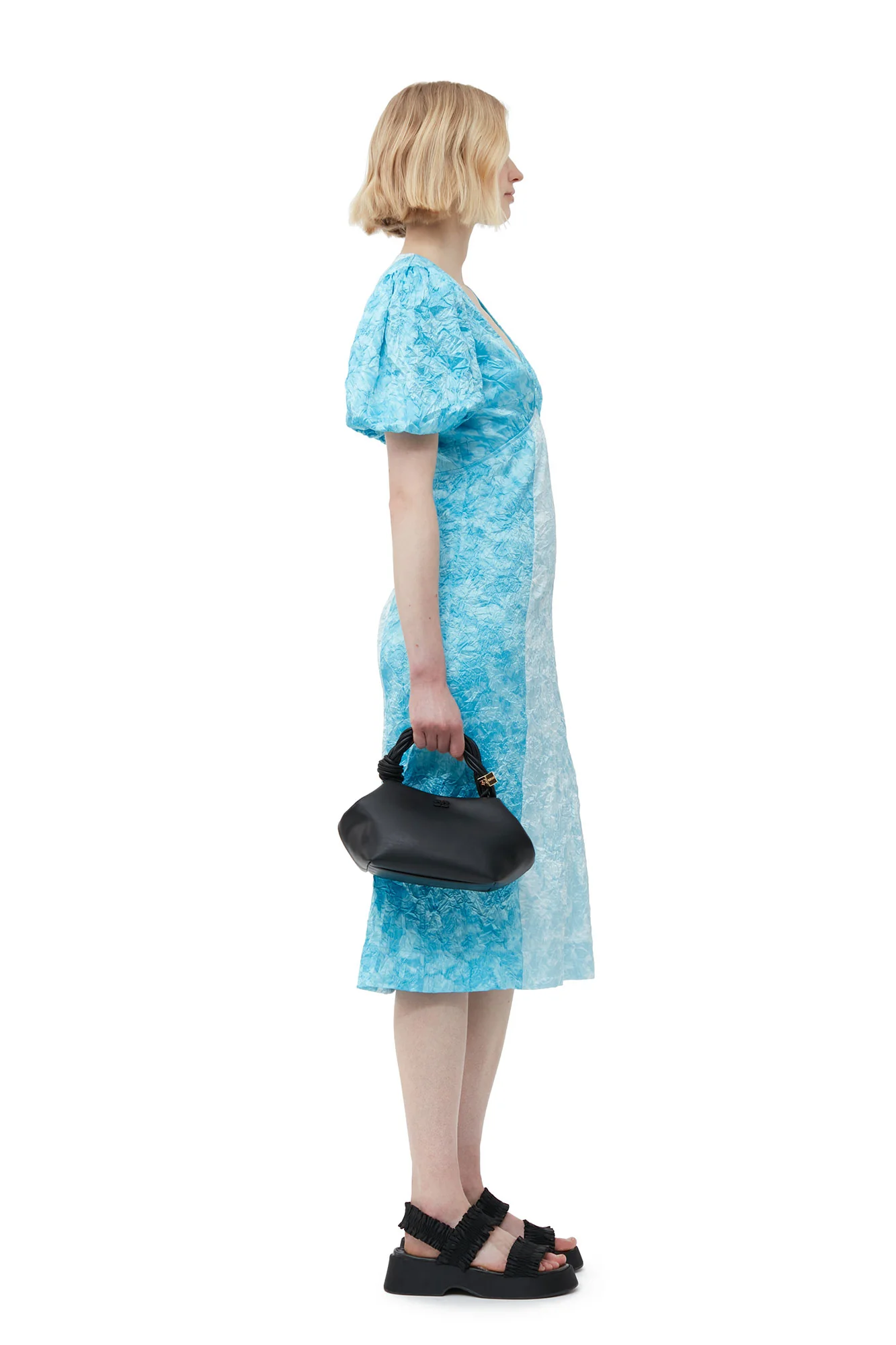 Crinkled Satin Midi Dress | Ethereal Blue - Image 5