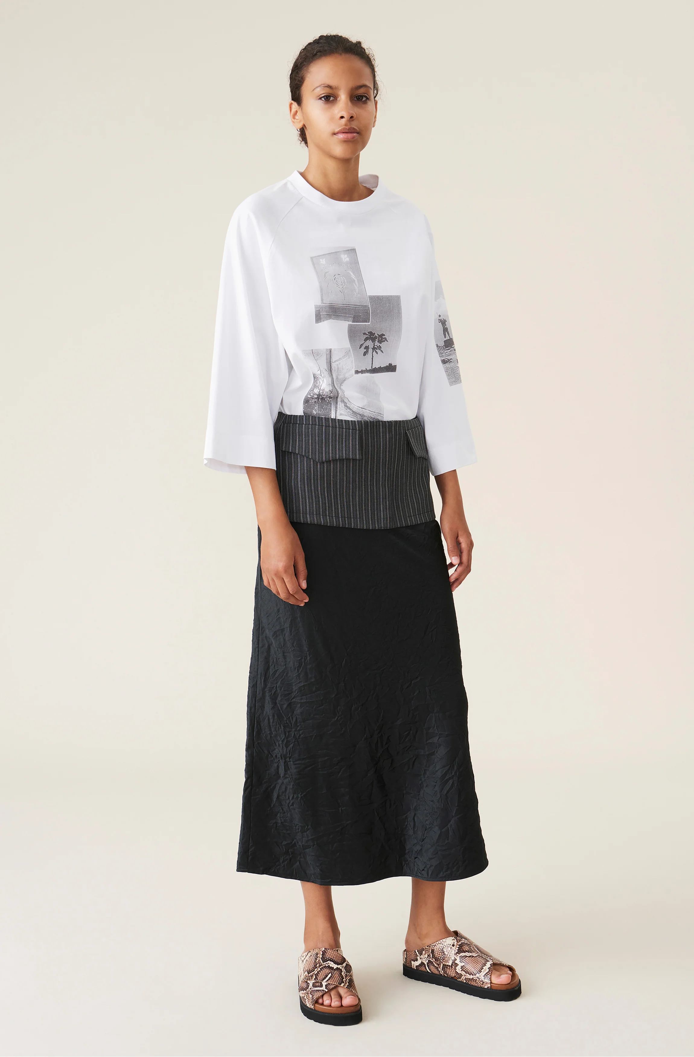 Crinkled Satin Midi Skirt | Black - Image 2