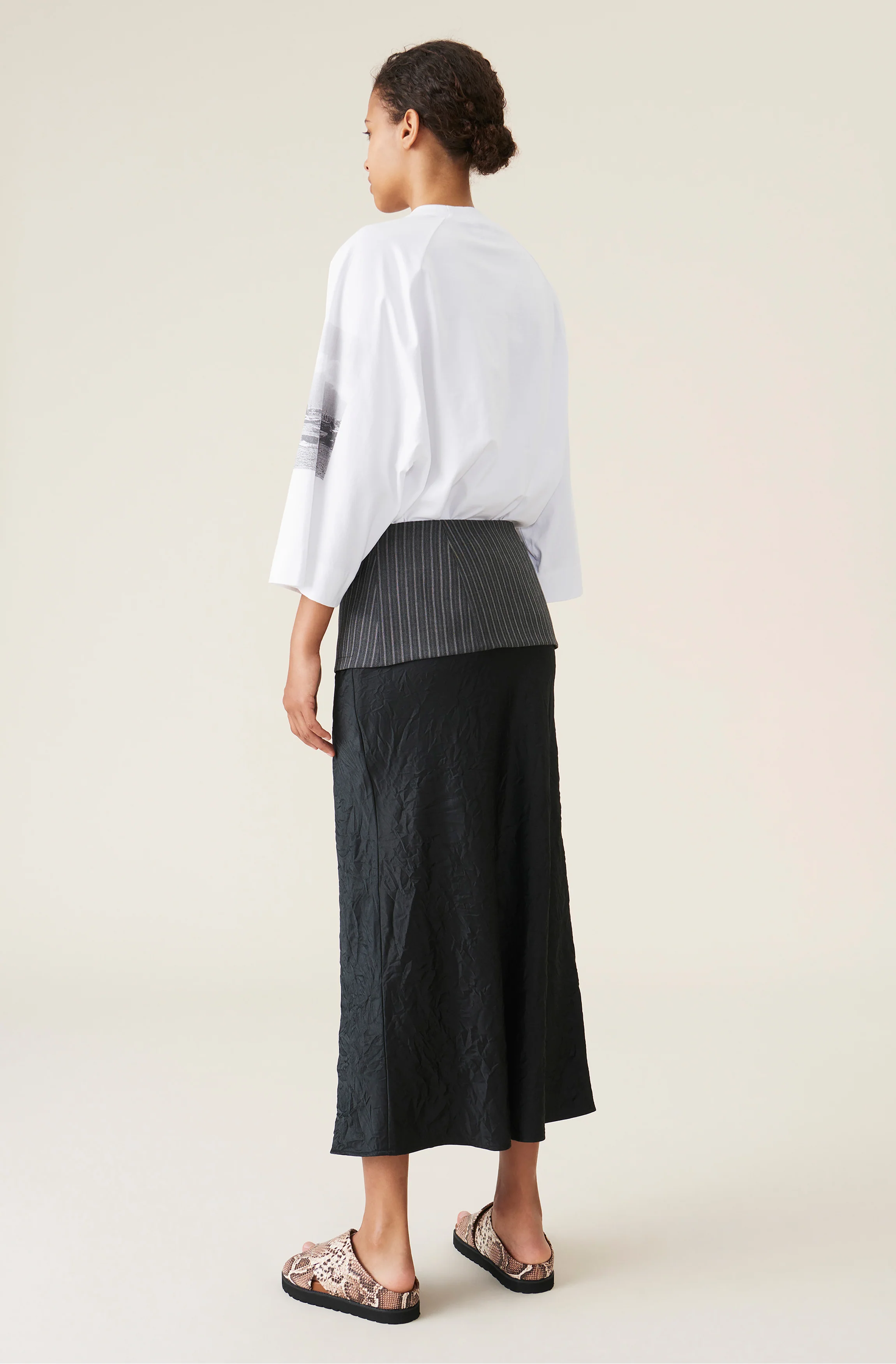 Crinkled Satin Midi Skirt | Black - Image 3