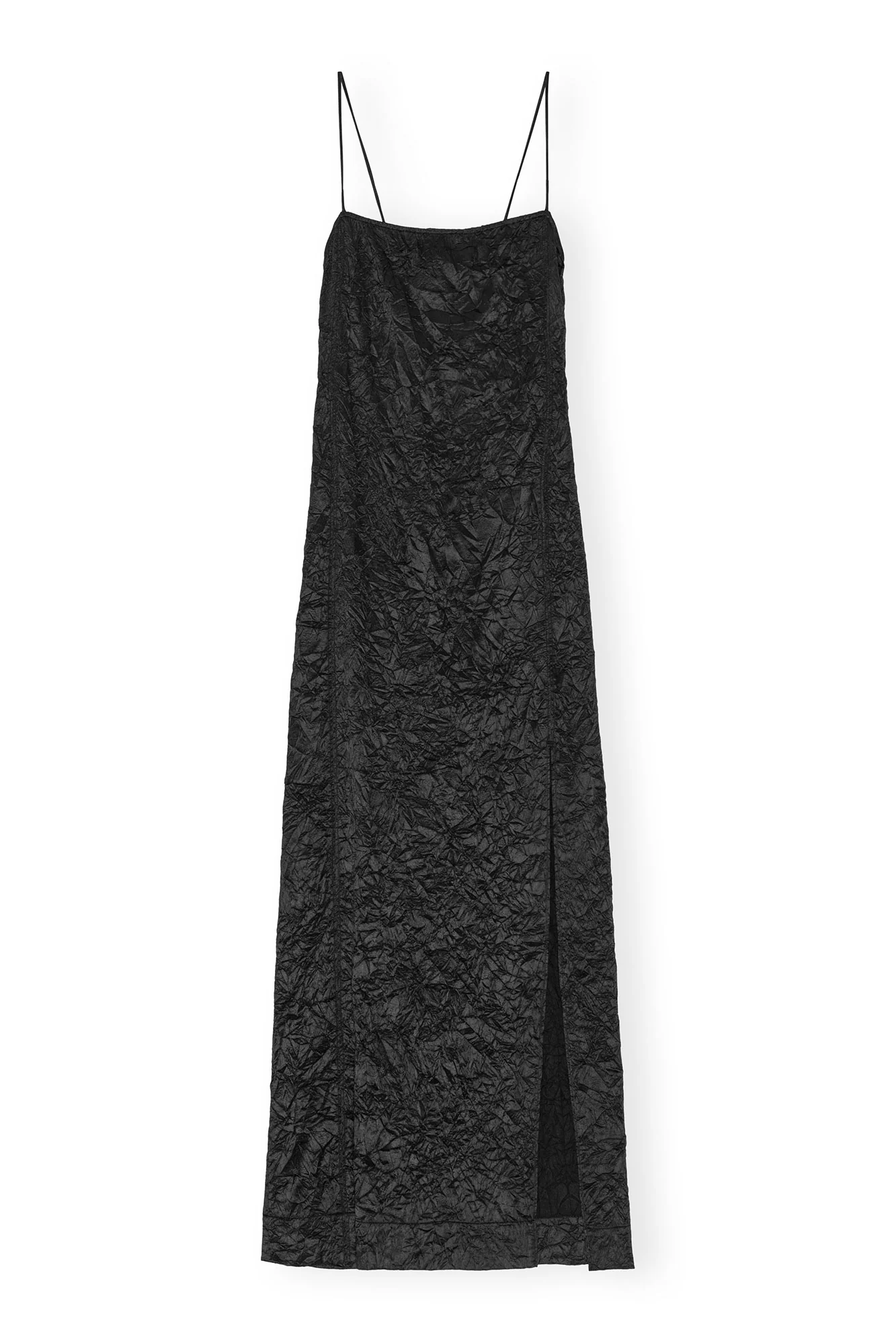 Crinkled Satin Midi Slip Dress | Black