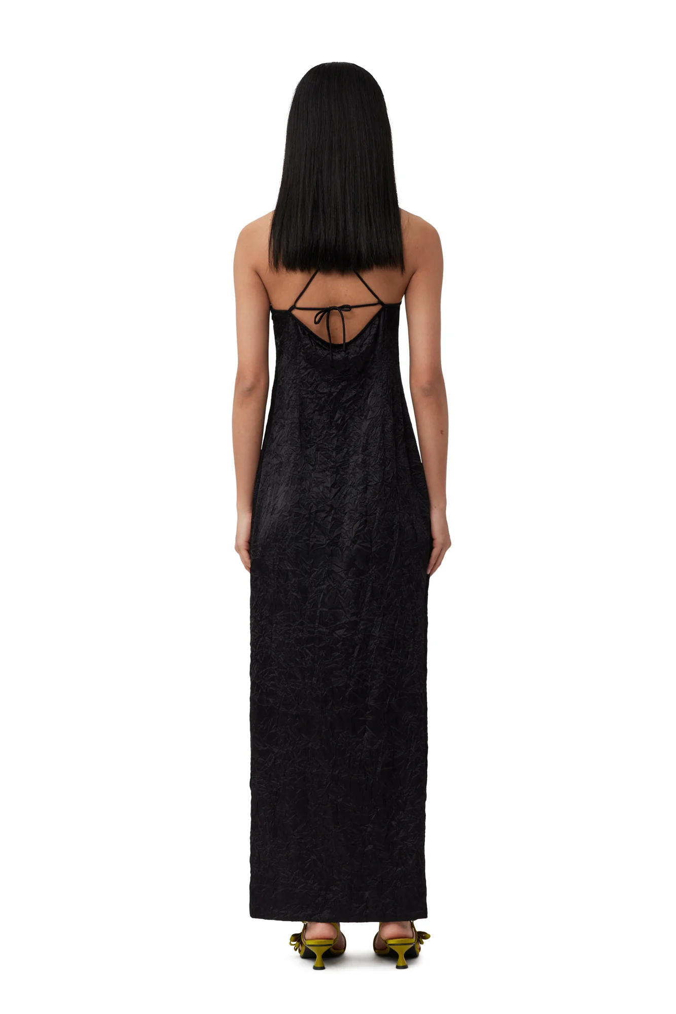 Crinkled Satin Midi Slip Dress | Black - Image 4