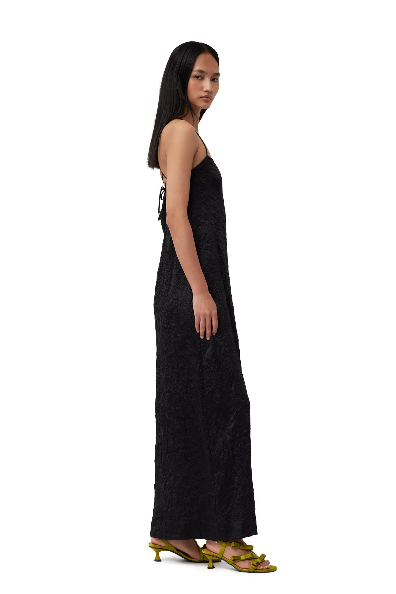 Crinkled Satin Midi Slip Dress | Black - Image 5